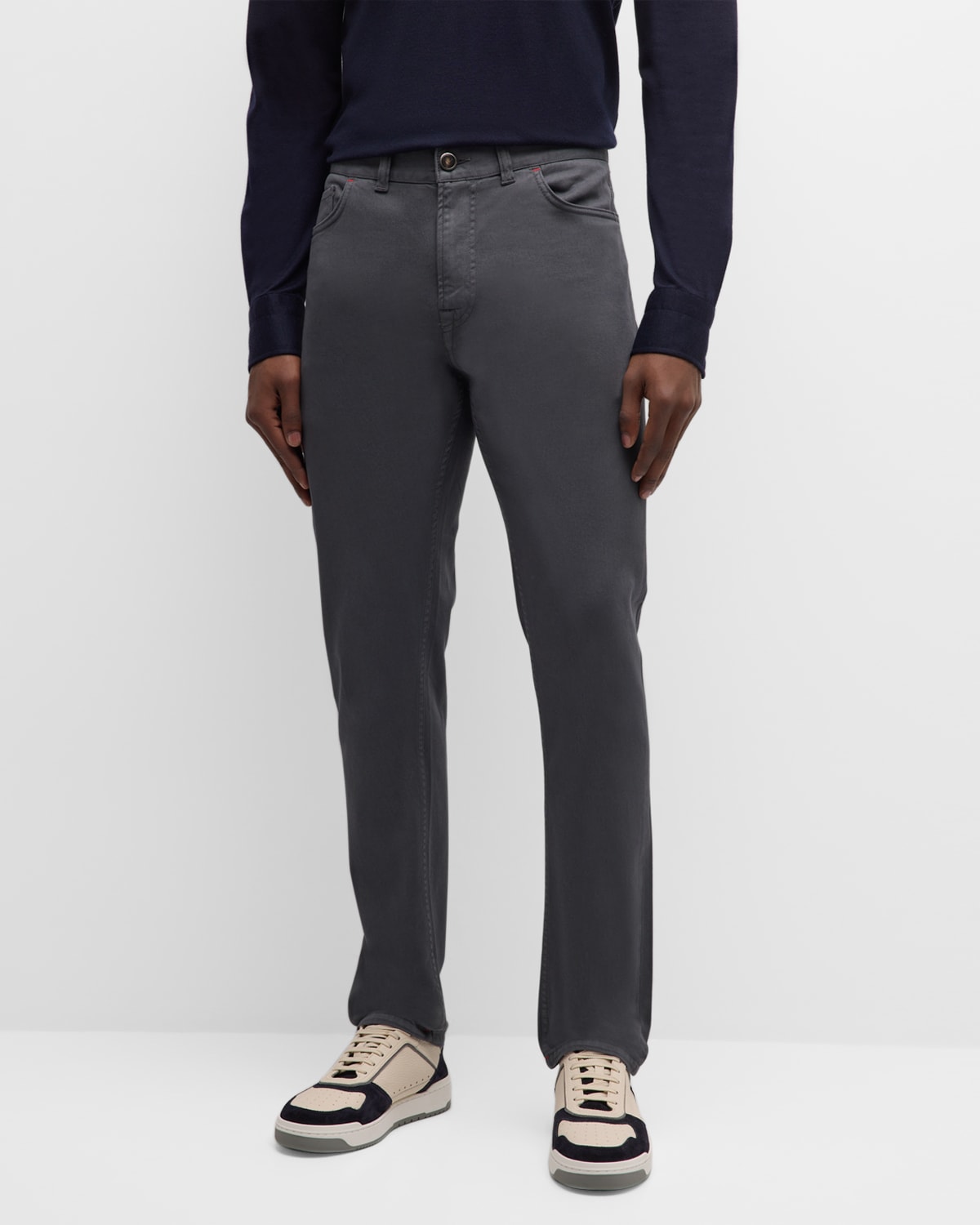 Isaia Men's Tapered Leg 5-pocket Pants In Dark Grey