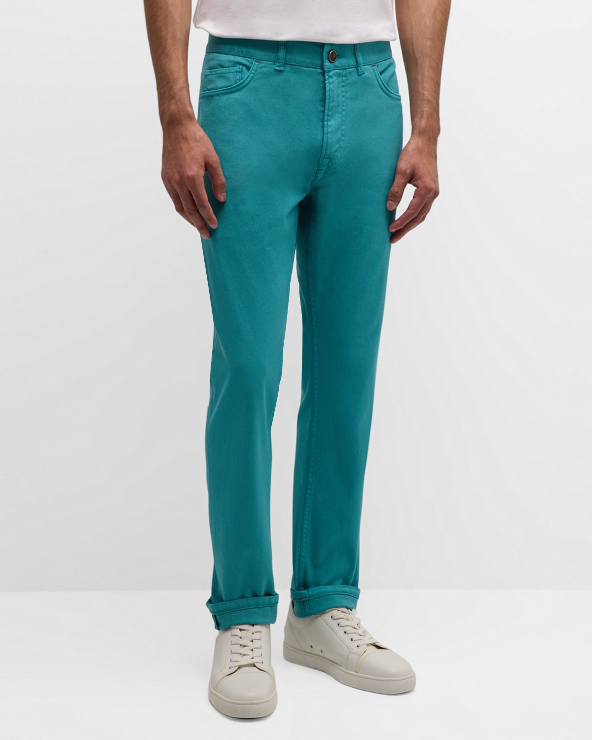 Isaia Men's Tapered Leg 5-pocket Pants In Aqua