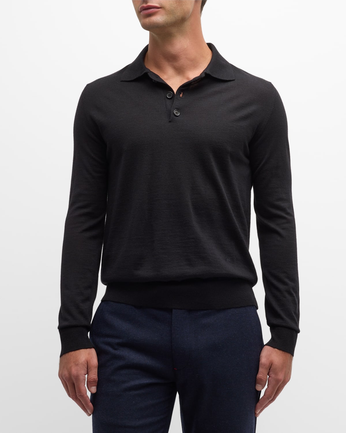 Isaia Men's Wool-silk Blend Polo Sweater In Black