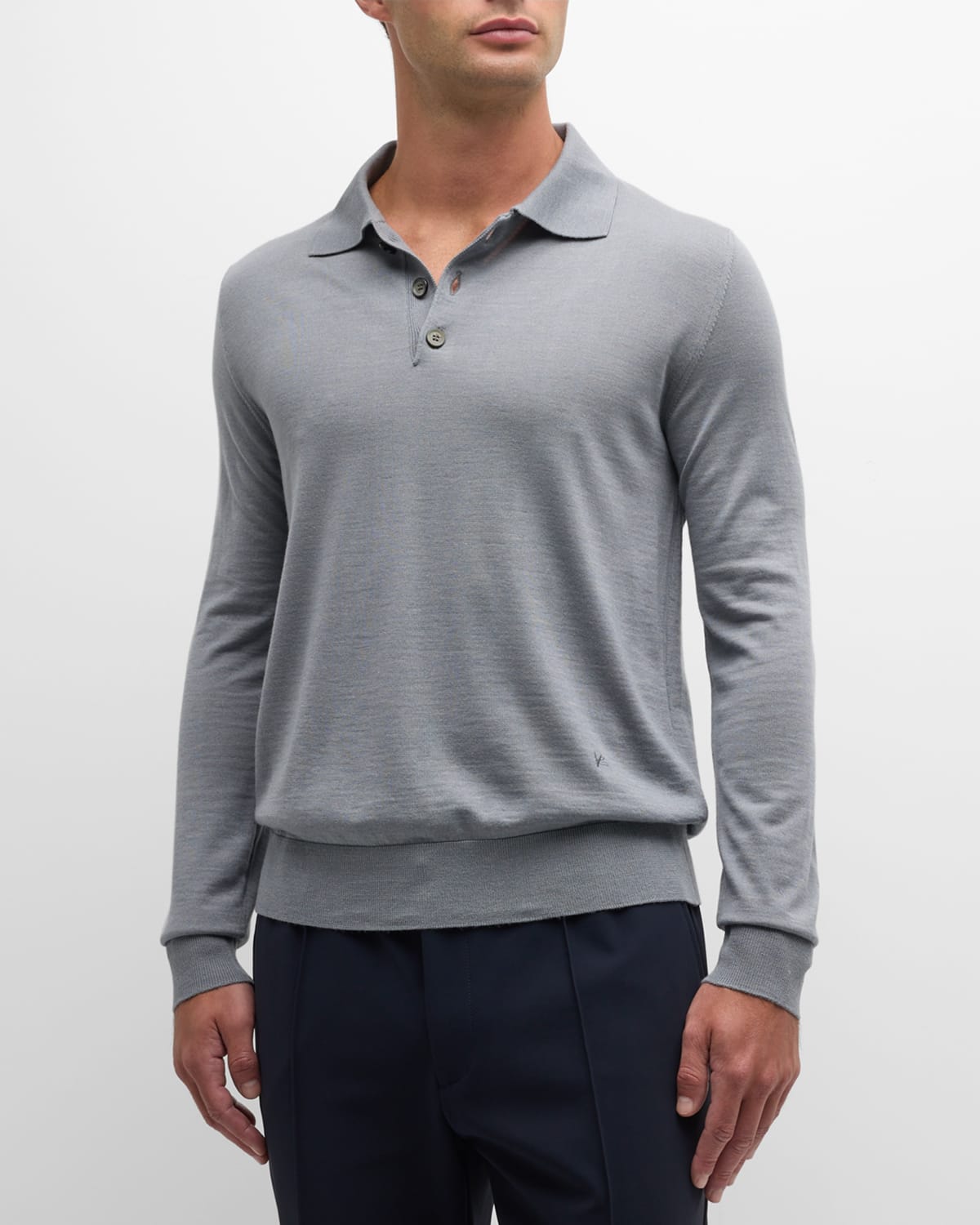 Isaia Men's Wool-silk Blend Polo Sweater In Open Blue