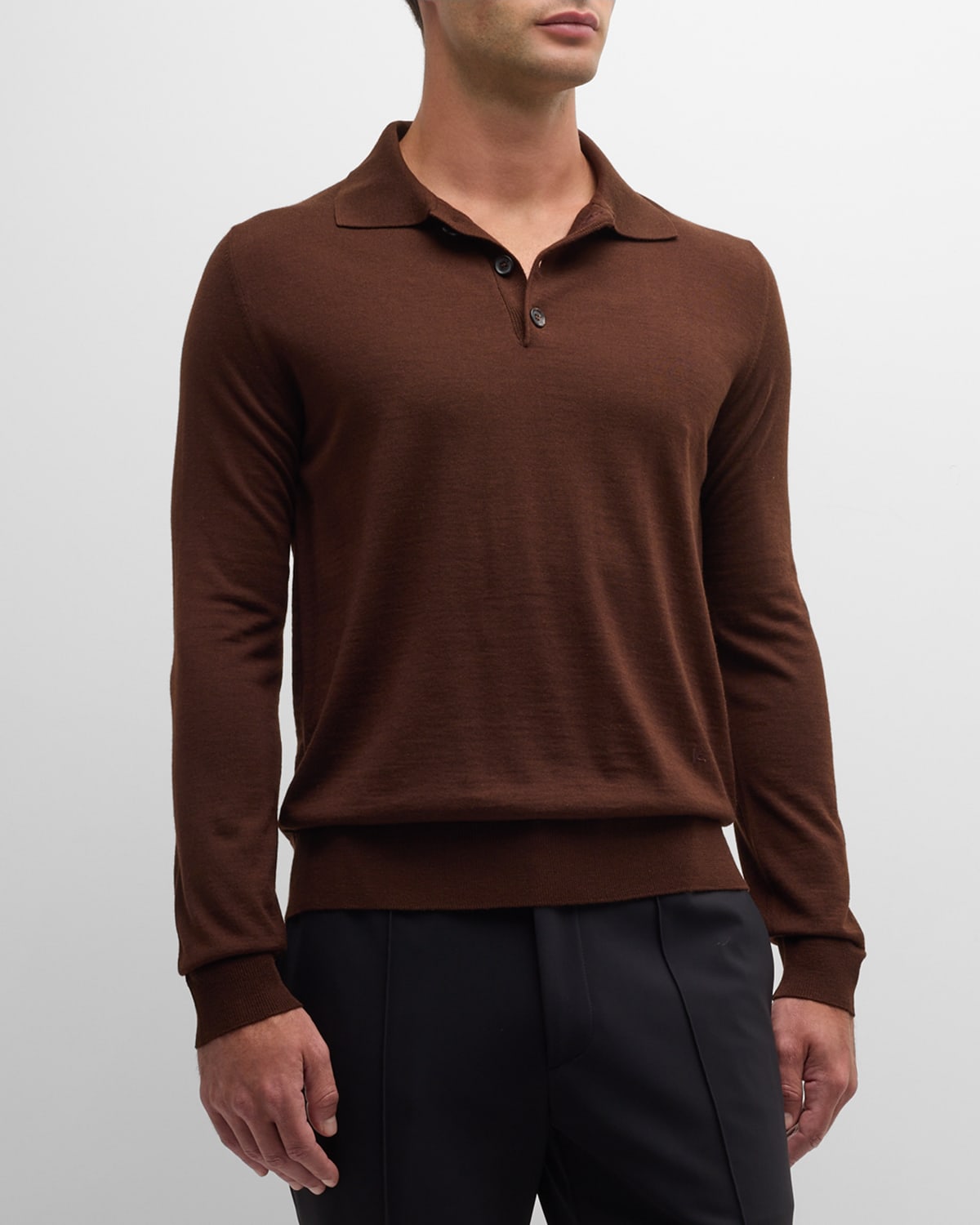 Isaia Men's Wool-silk Blend Polo Sweater In Open Brown