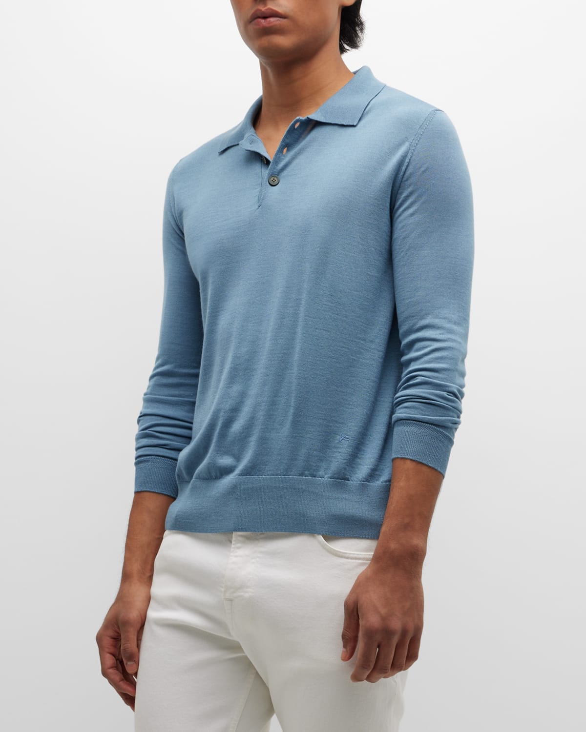 Isaia Men's Wool-silk Blend Polo Sweater In Sky Blue