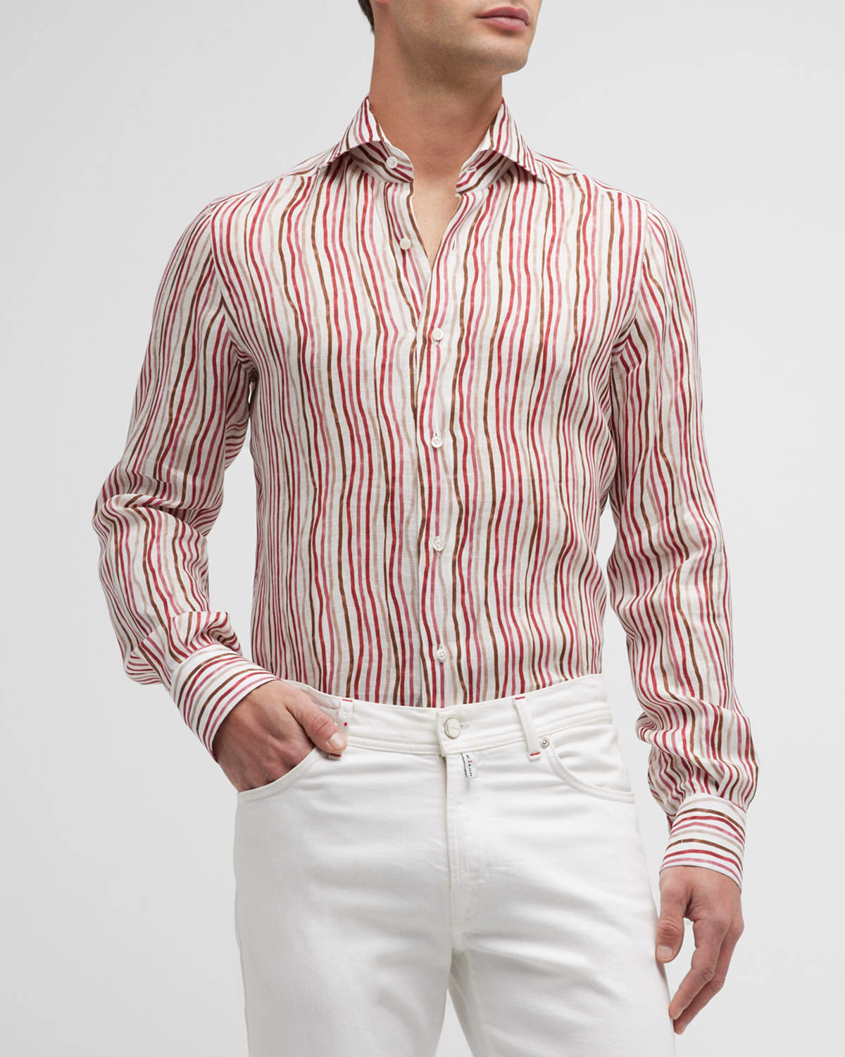 Men's Painted Stripe Linen Dress Shirt