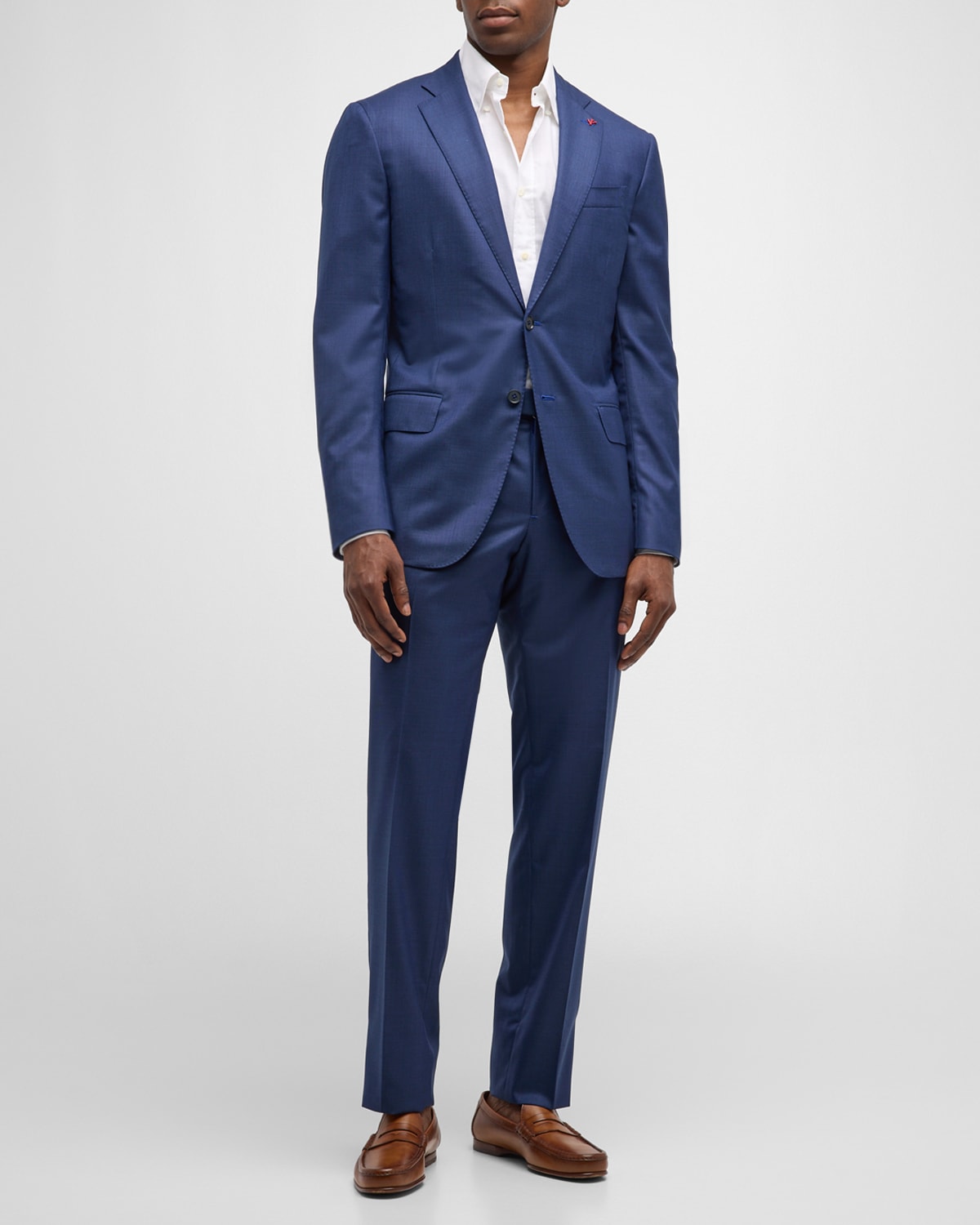 Shop Isaia Men's Solid Wool Tic Suit In Bright Blue