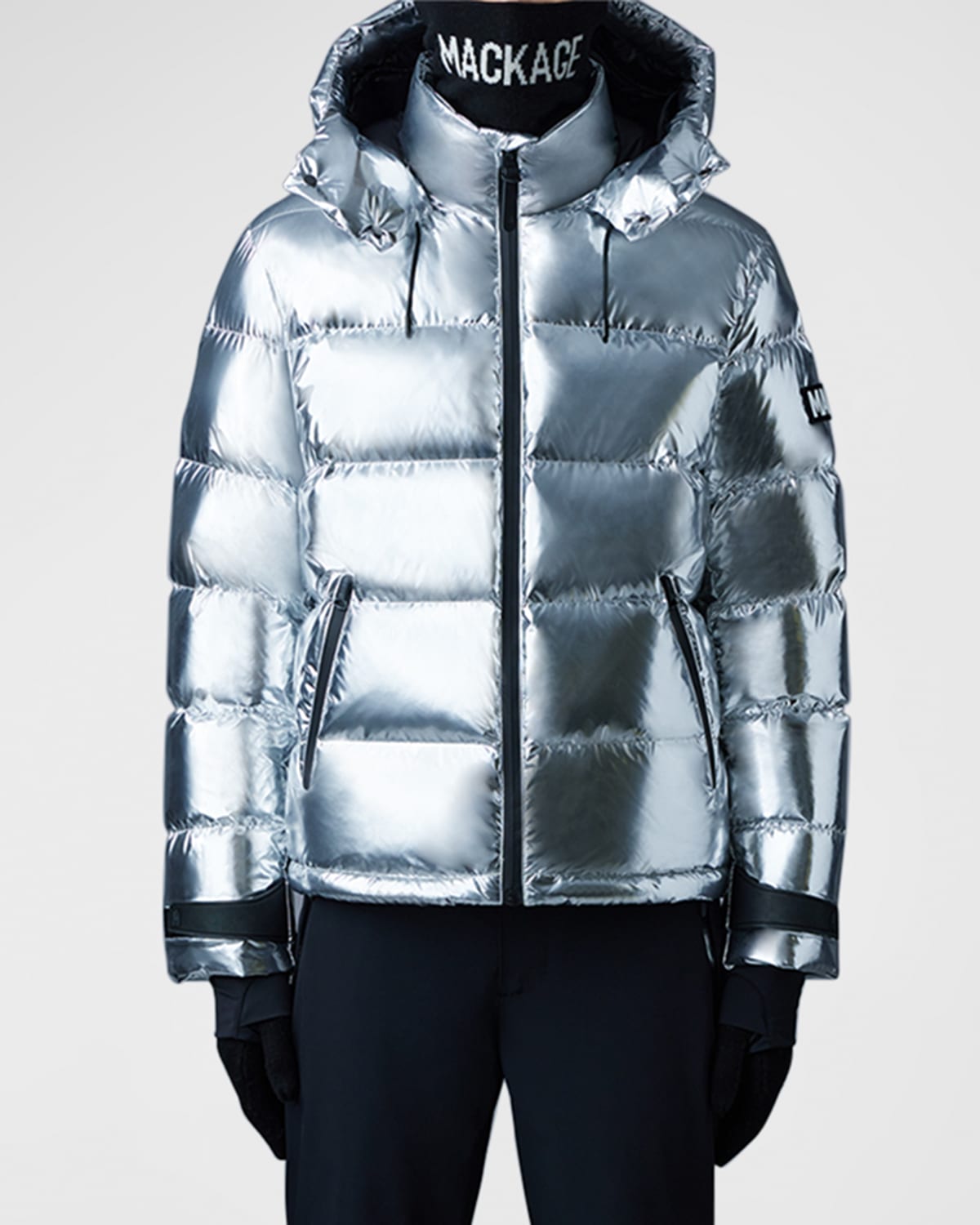 Shop Mackage Men's Metallic Wild Hooded Puffer Jacket In Silver