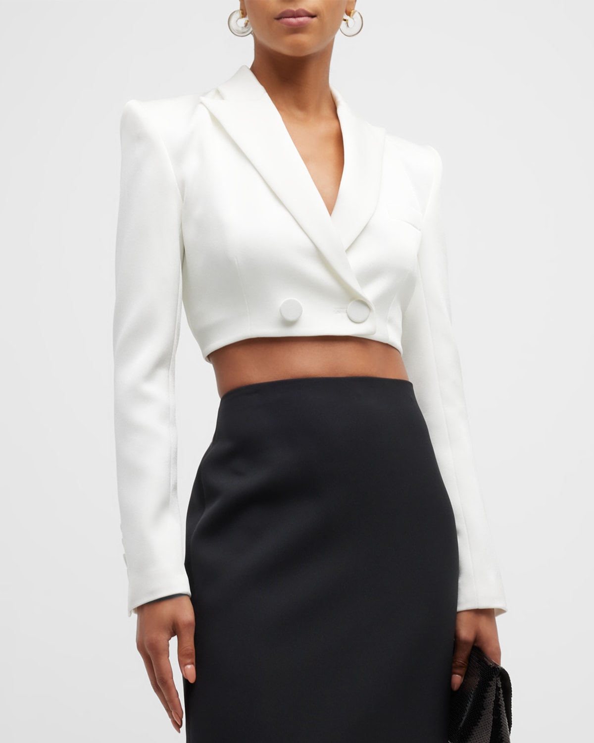 Alex Perry Parker Strong-shoulder Double-breasted Crop Blazer In White