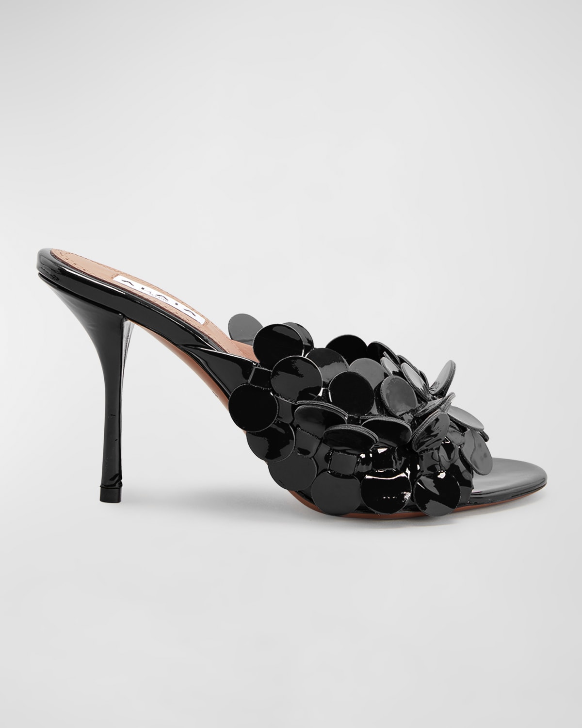 Alaïa Confettis Patent Leather Slide Sandals In Noir