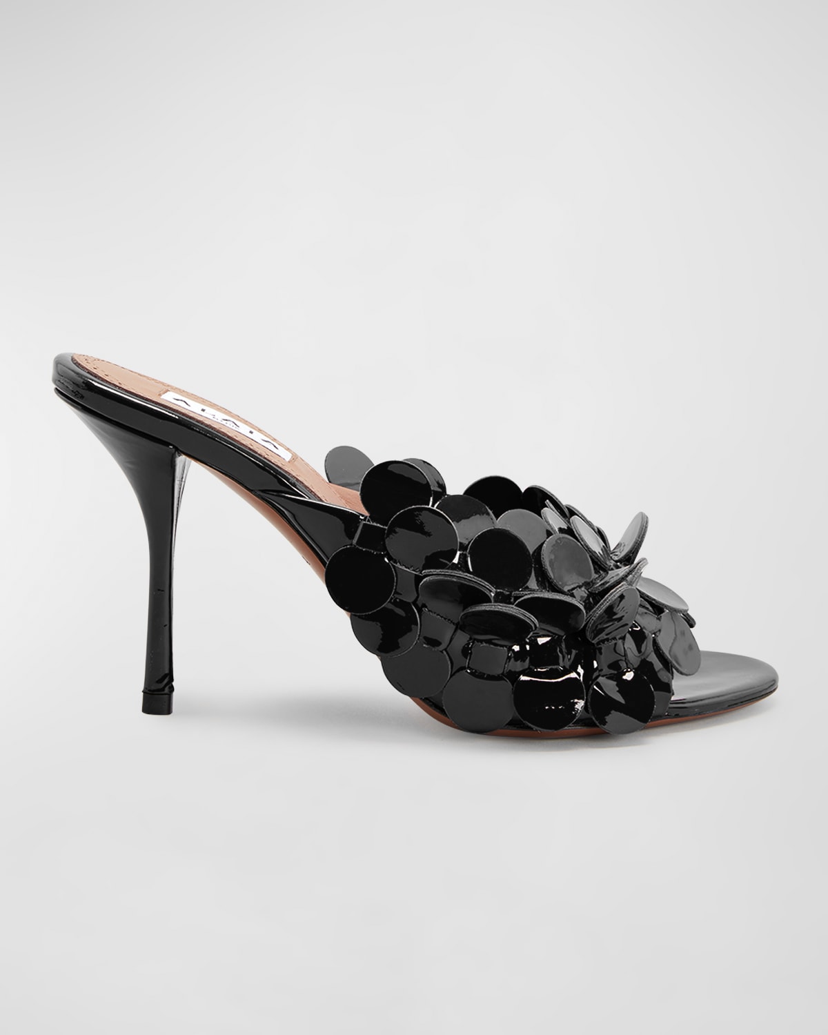 ALAÏA CONFETTIS PATENT LEATHER SLIDE SANDALS