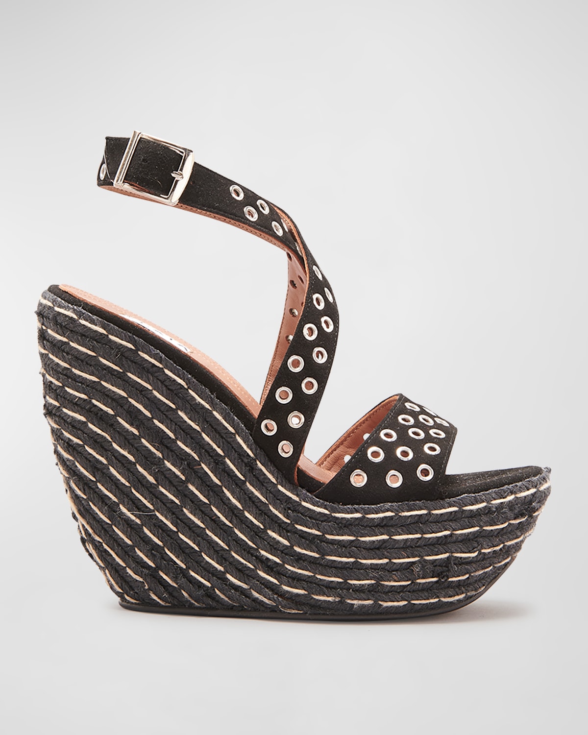 Alaïa Grommet-embellished Wedge Espadrilles In Noir