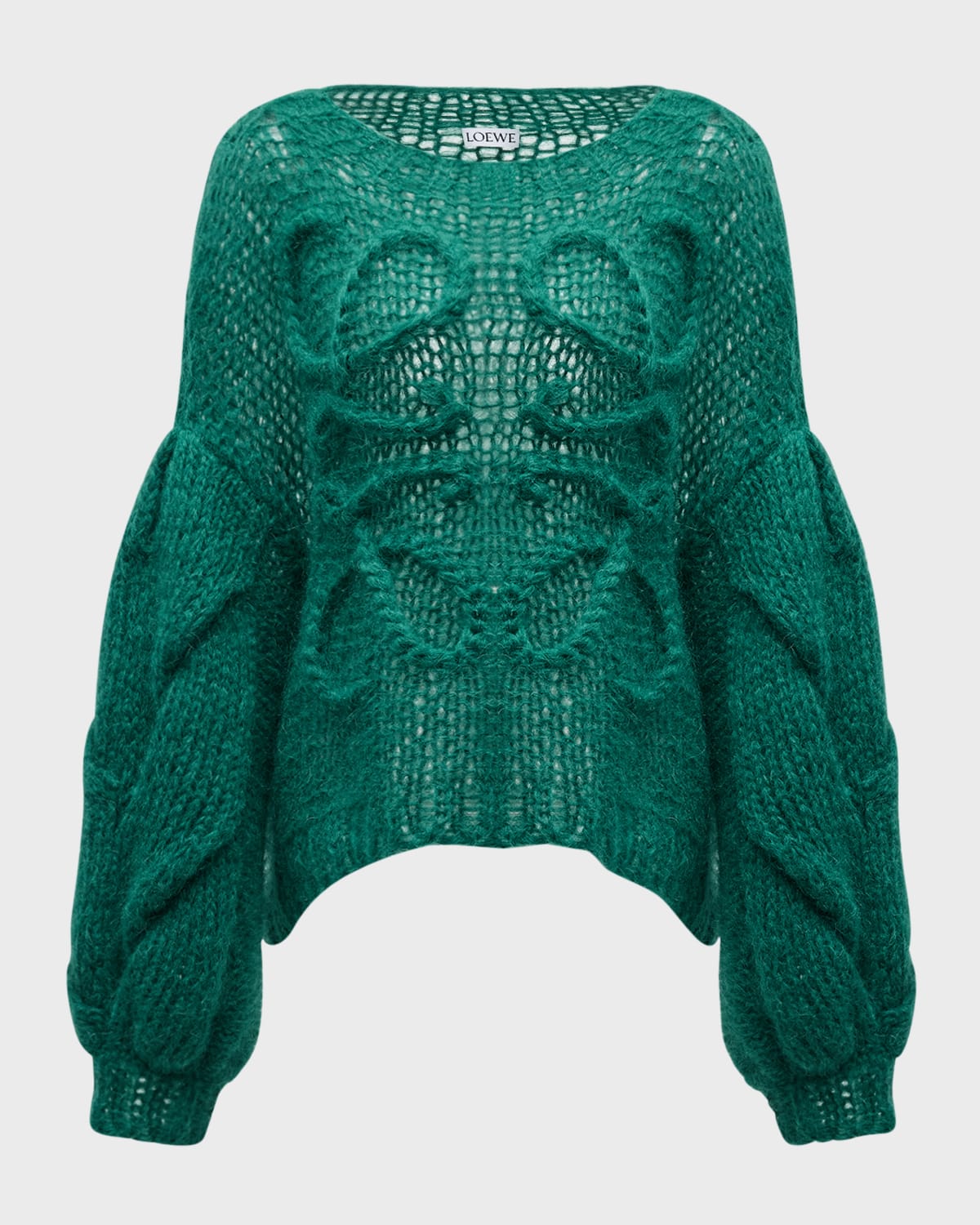 Loewe Anagram Cable-knit Sleeve Sweater In Forest Gre