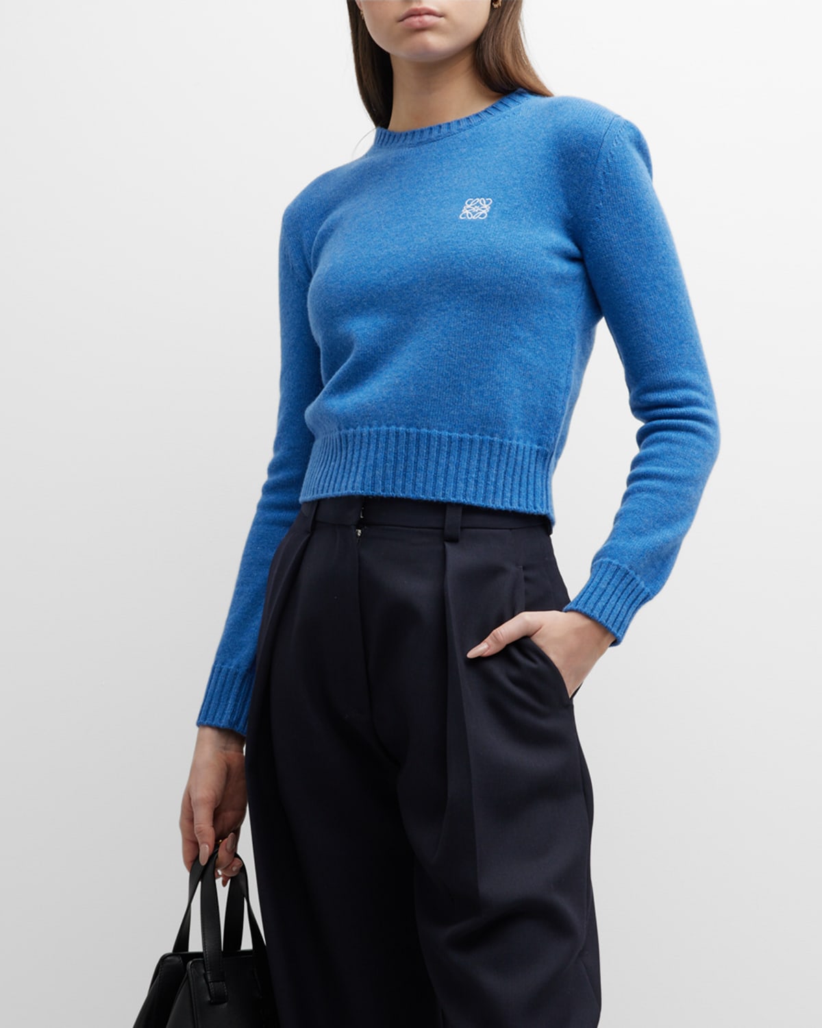 Loewe Logo-embroidered Wool-blend Knitted Jumper In Blue Denim