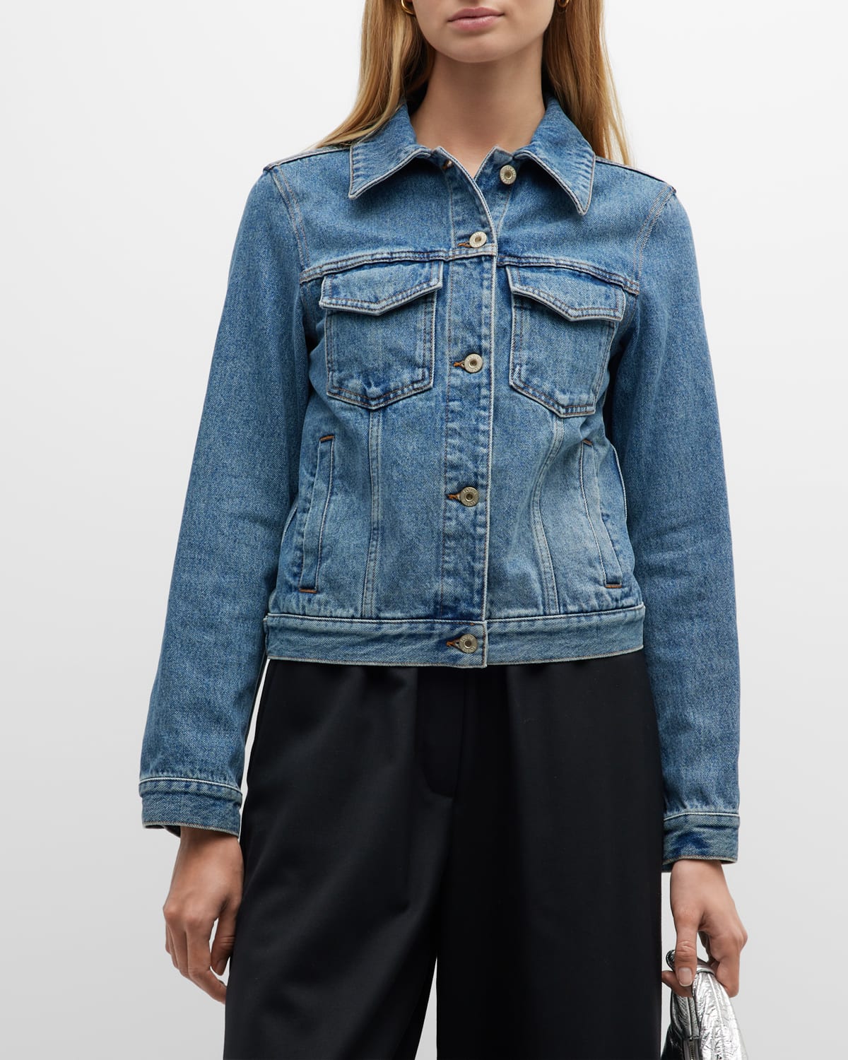 Loewe Embroidered Anagram Denim Jacket - Women's - Cotton/calf Leather In Blue