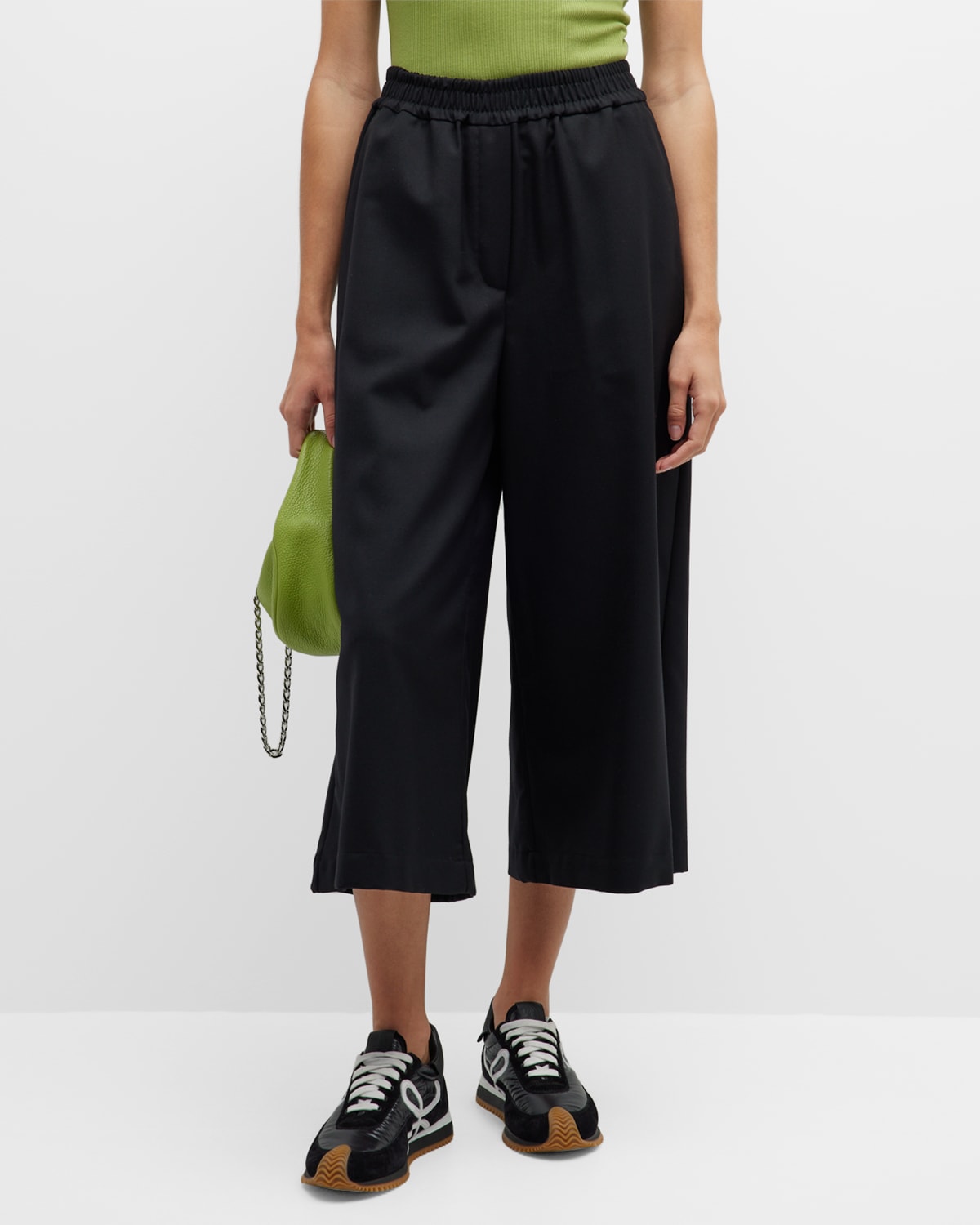 Shop Loewe Wool Wide-leg Cropped Trousers In Black