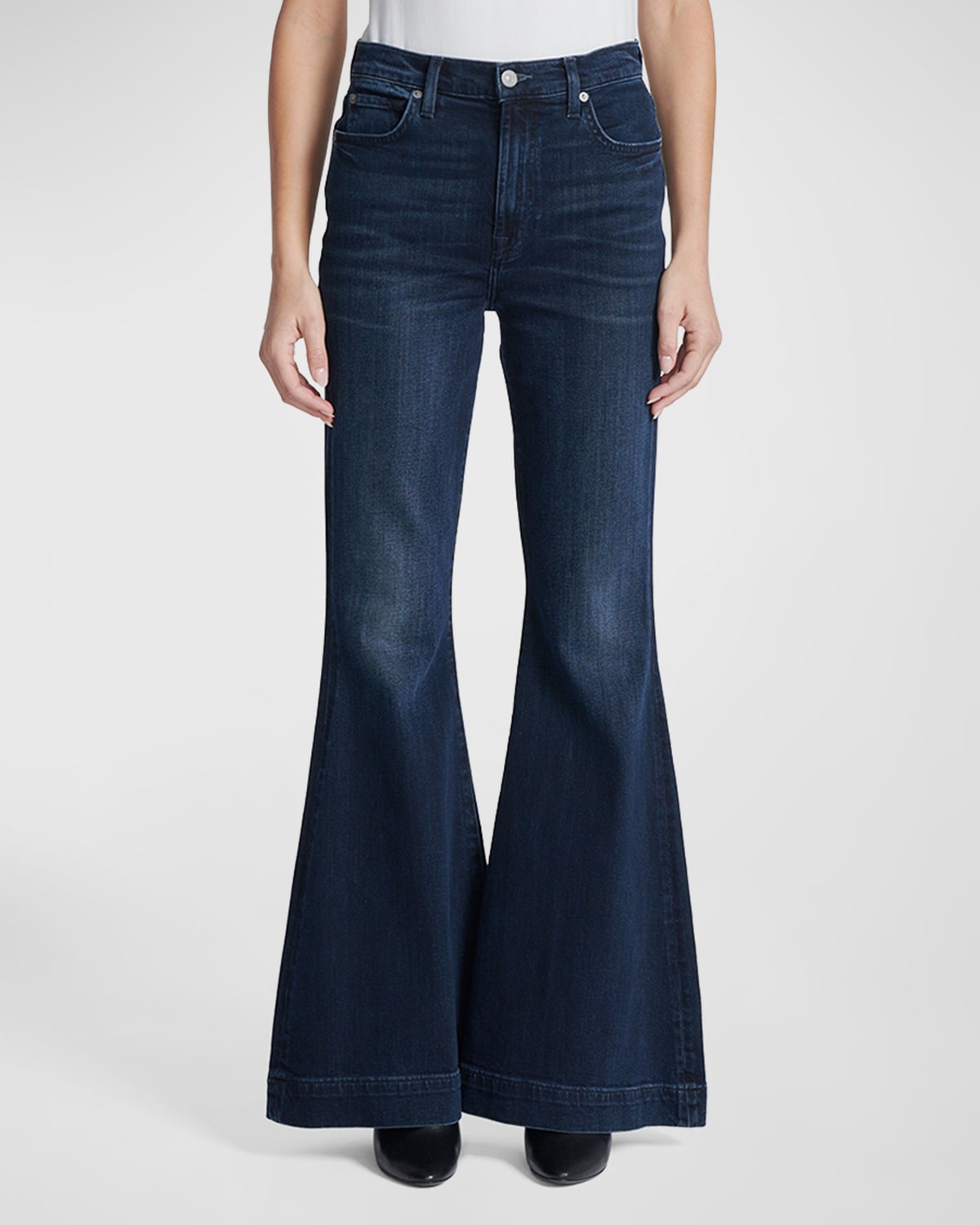 7 For All Mankind Ultra High-rise Megaflare Jeans In Sunbeam Ripped