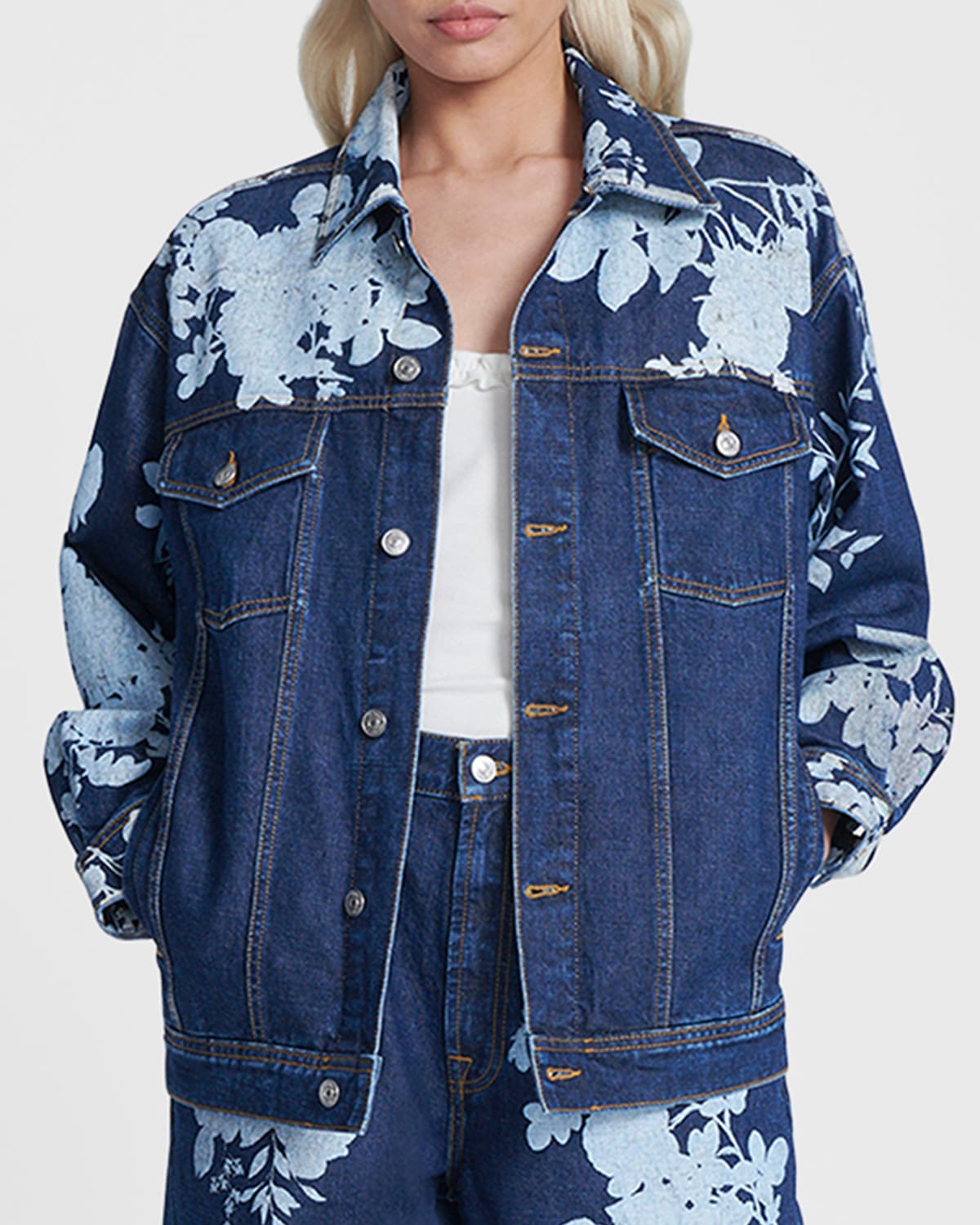7 FOR ALL MANKIND DENIM FLORAL TRUCKER JACKET