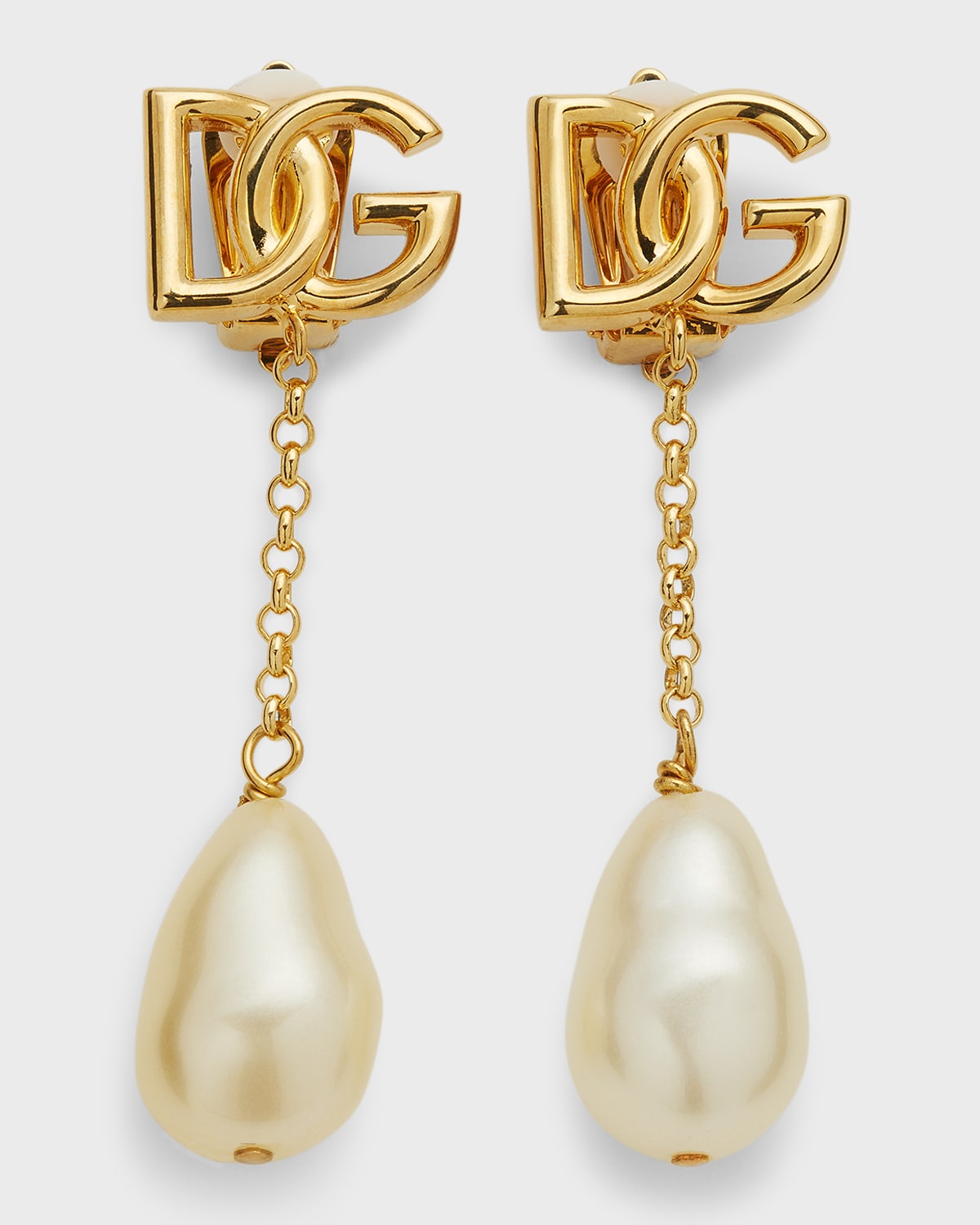 Dolce & Gabbana Dg Logo And Baroque Pearly Clip-on Earrings In Gold