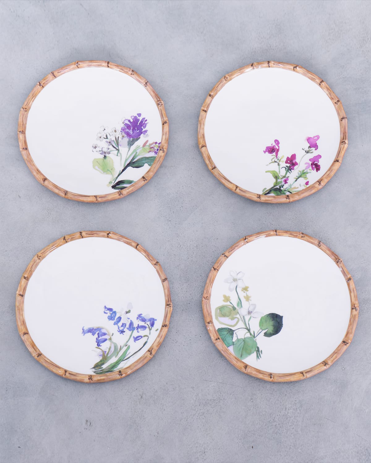 VIDA Bamboo Floral Salad Plates, Set of 4 (White and Multi)