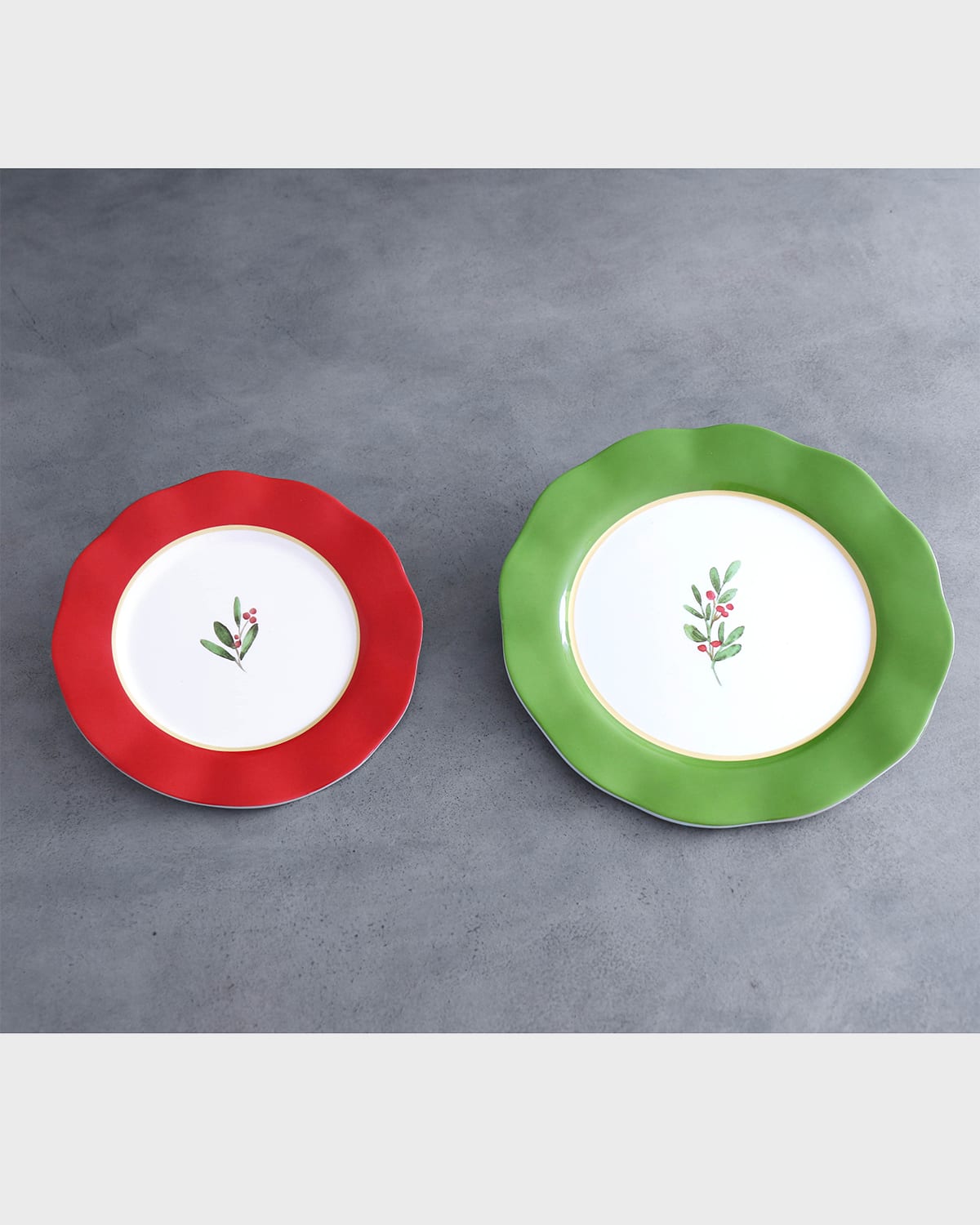 VIDA Holly 11" Dinner Plates, Set of 4 (Green and White)