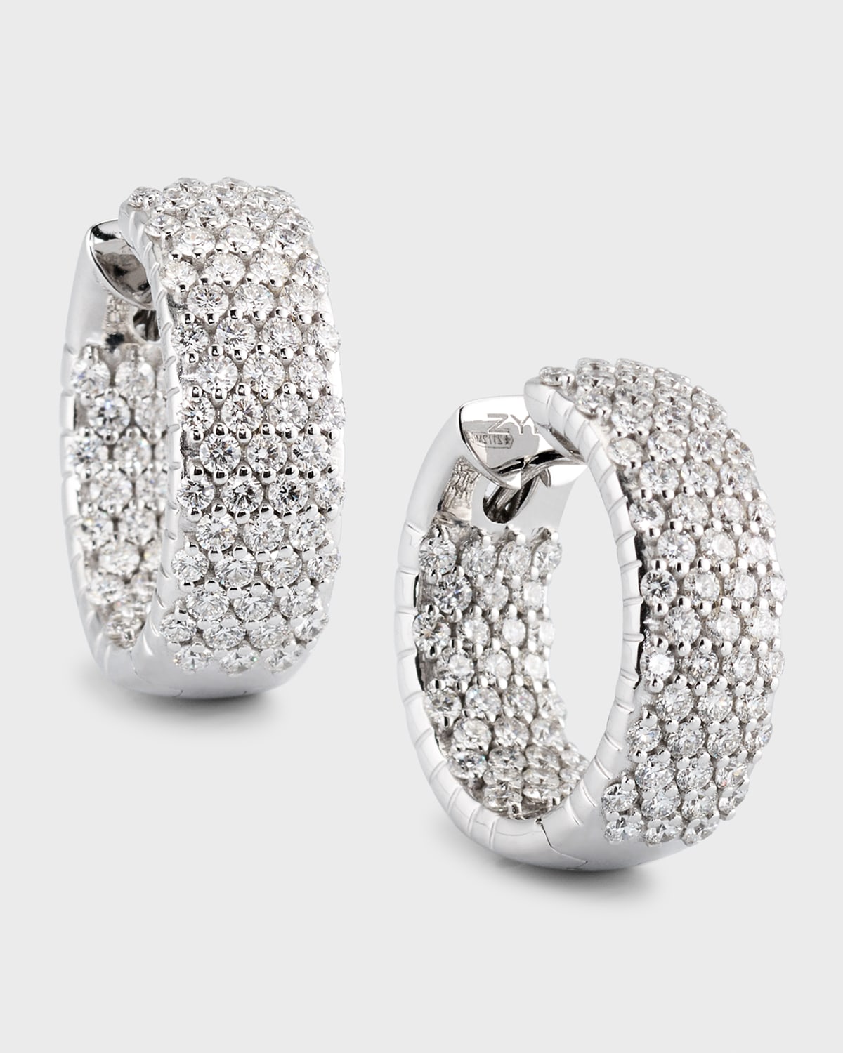 18K White Gold Pave Hoop Earrings with Diamonds