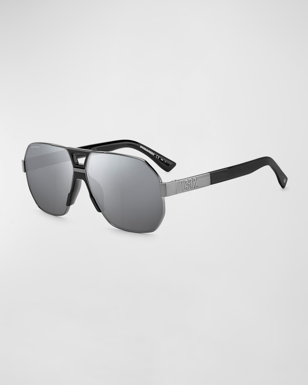 Shop Dsquared2 Men's Double-bridge Square Sunglasses In Ruthenium Black