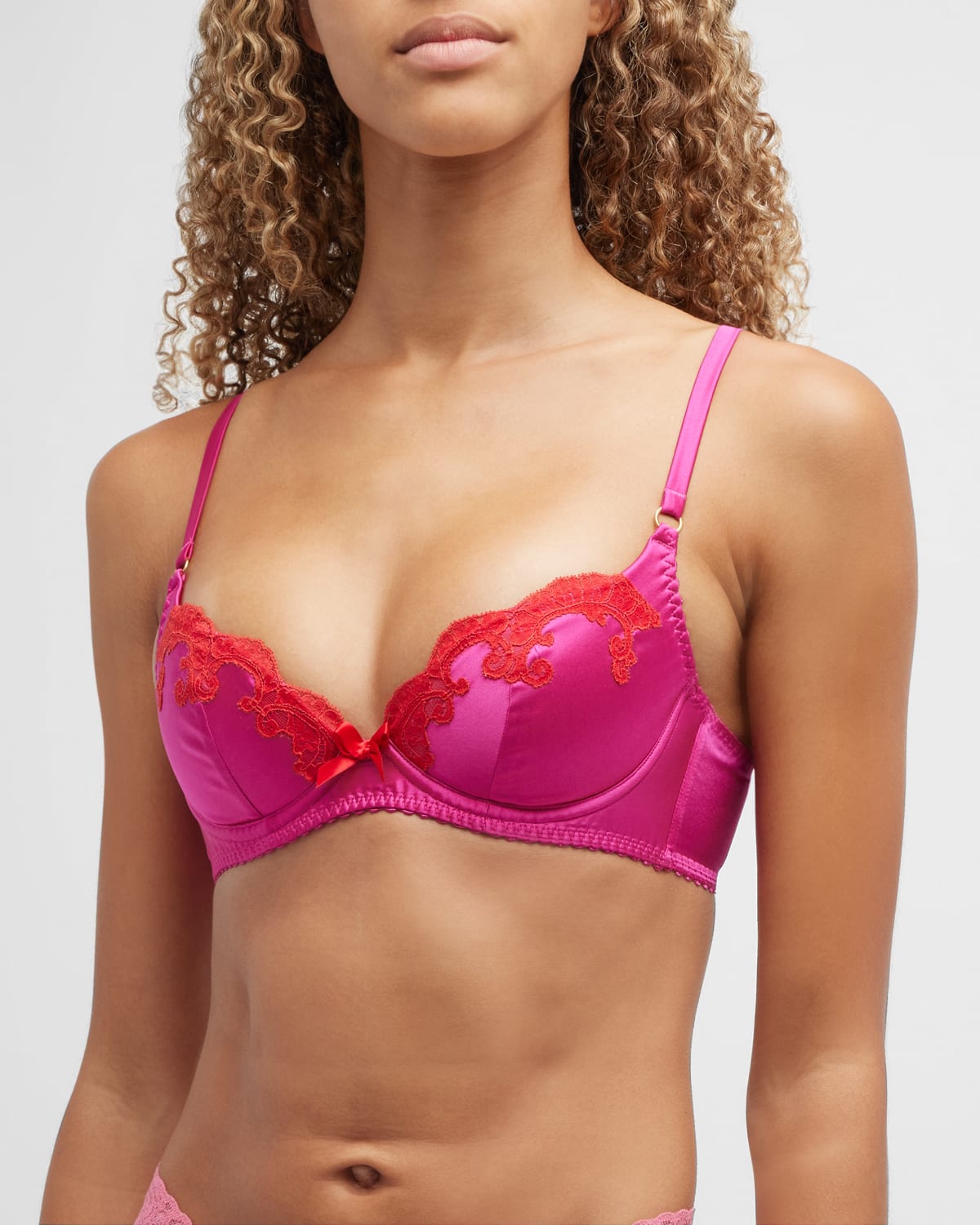 Agent Provocateur Molly Lace-trim Satin Bra In Pinkred