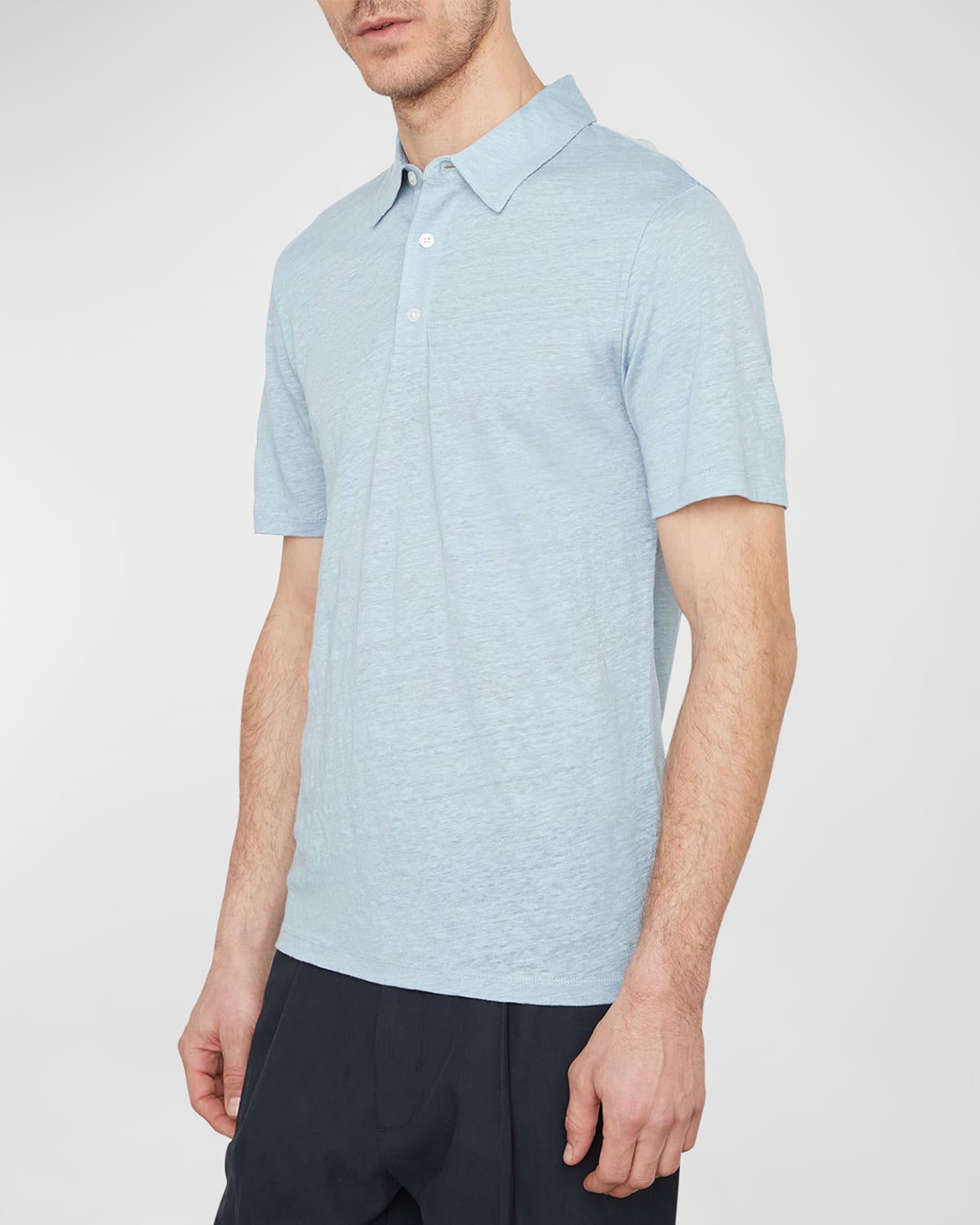 Vince Men's Linen Polo Shirt In Chalk Blue