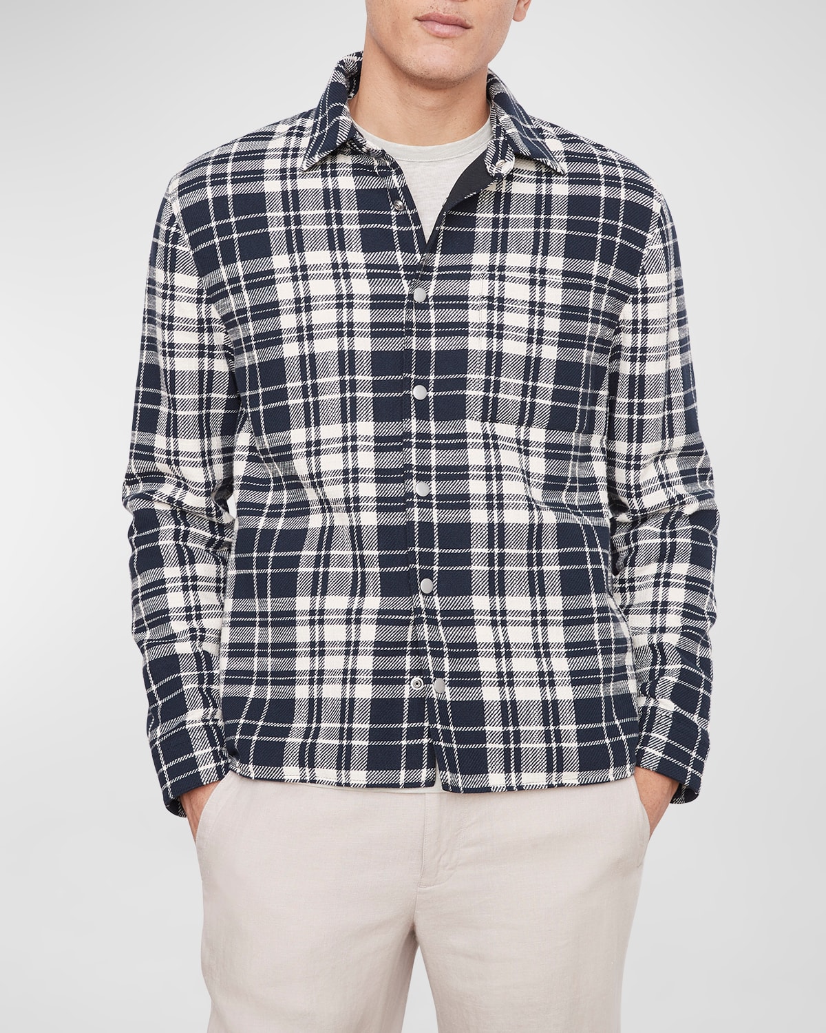 Men's Plaid Snap-Front Shirt Jacket