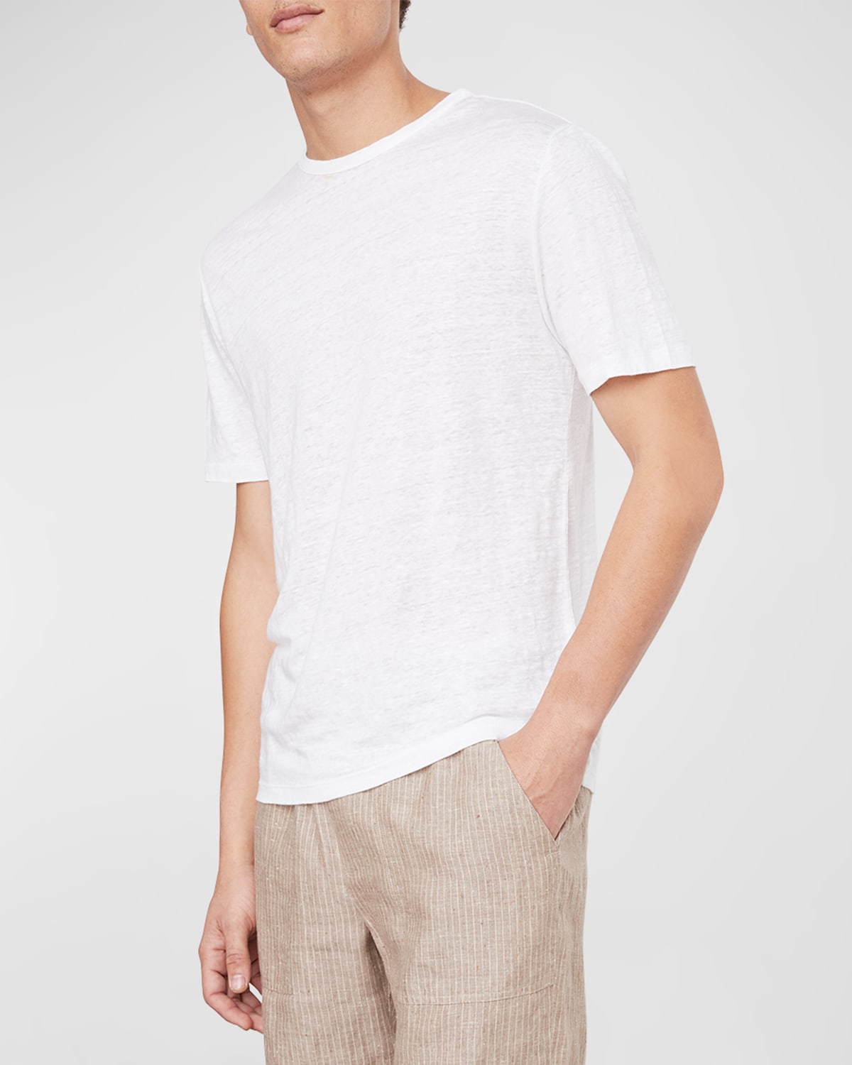 Vince Linen Short Sleeve Crewneck Tee In Optic Whit