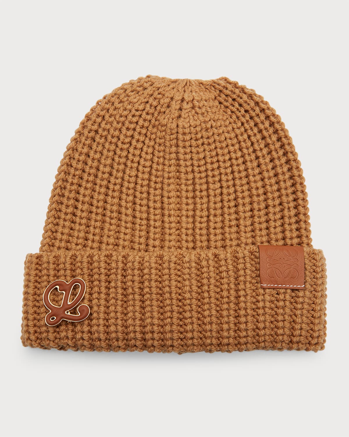 Loewe Anagram Brooch Beanie In Camel