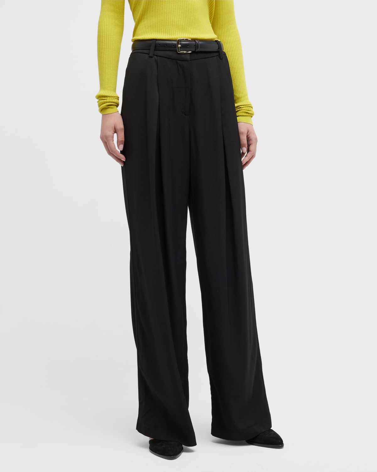 CO PLEATED WIDE-LEG WOOL CREPE TROUSERS