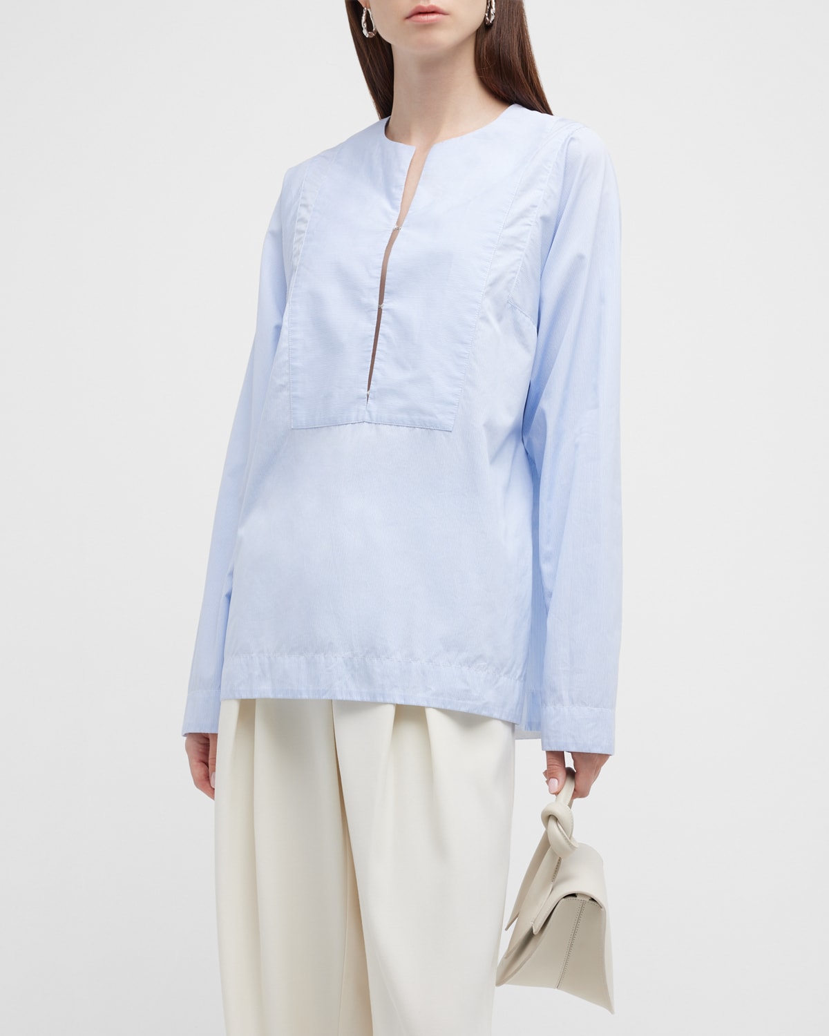 Co Tton Bib Front Top In Blue Oxford