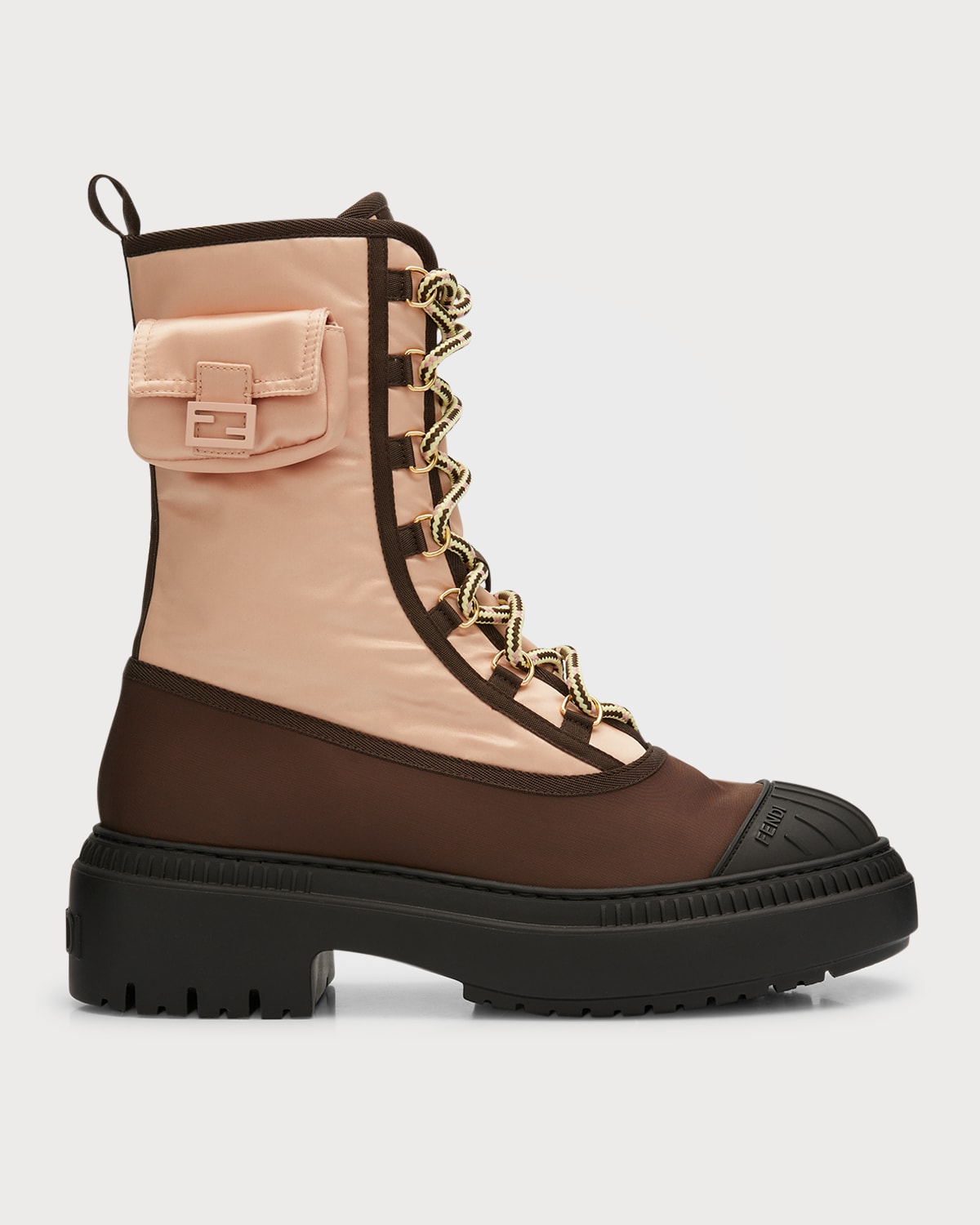 Fendi Men's Monogram Lace-Up Biker Boots