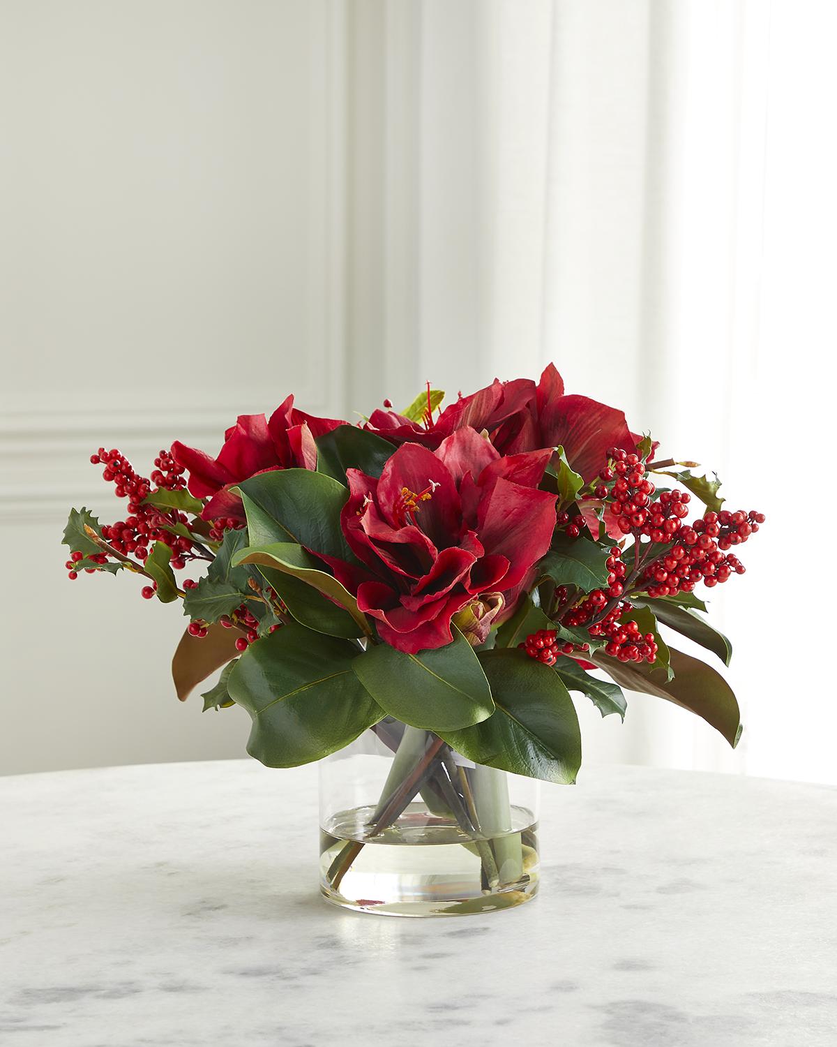 Winward Amaryllis & Holly In Vase