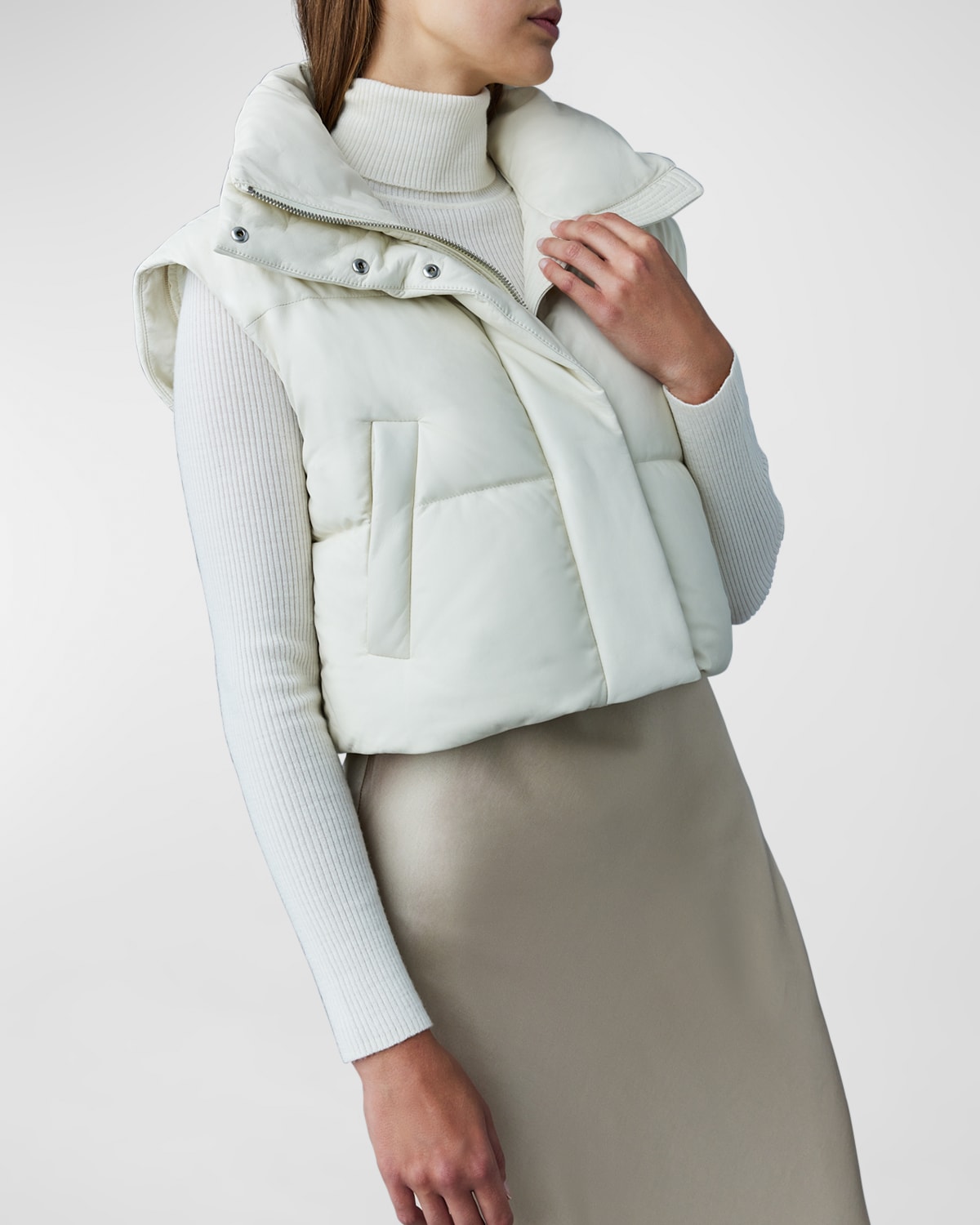 Mackage Bailey Convertible Leather Puffer Jacket In Cream