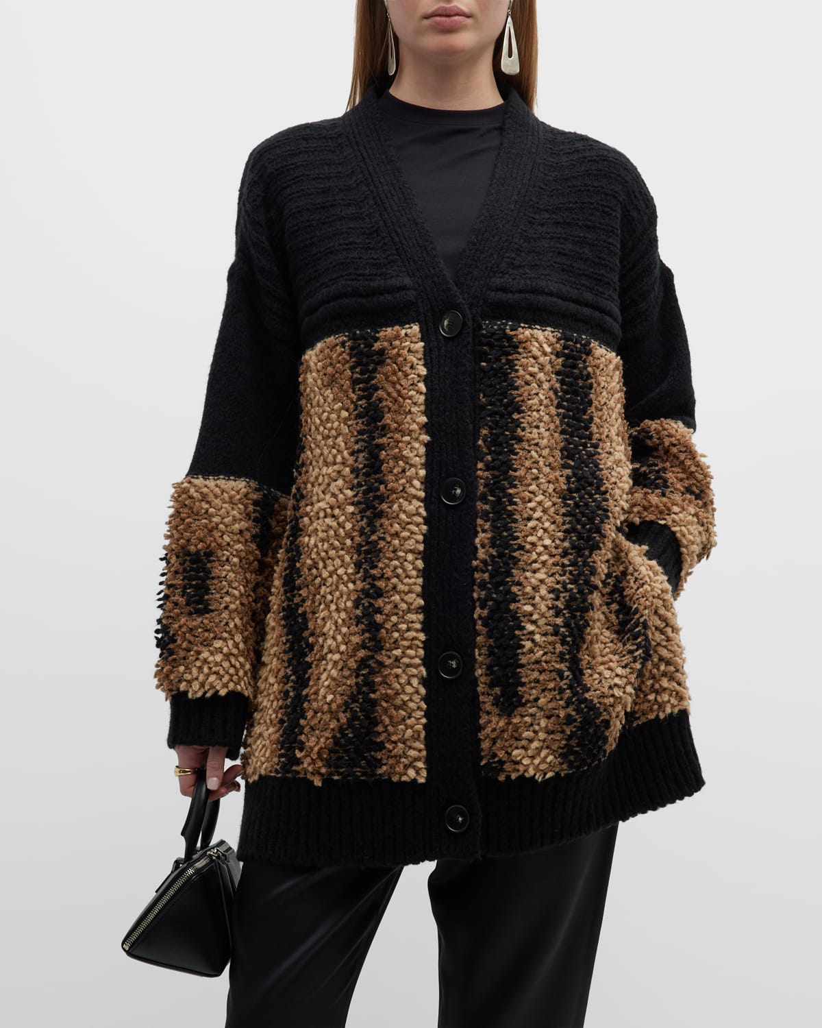 Stella Mccartney Fur Free Fur Panel Textured Knit Cardigan In 8490 Multicolor