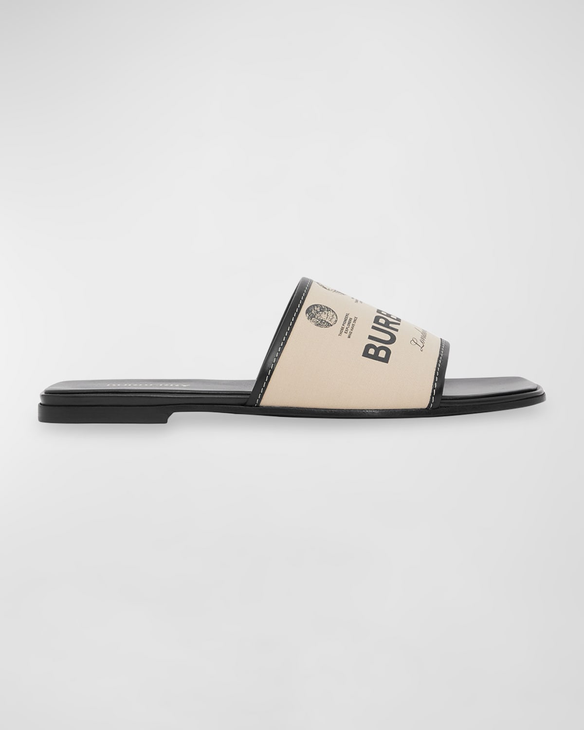 Burberry Label-print Gabardine Leather Slides In Beige