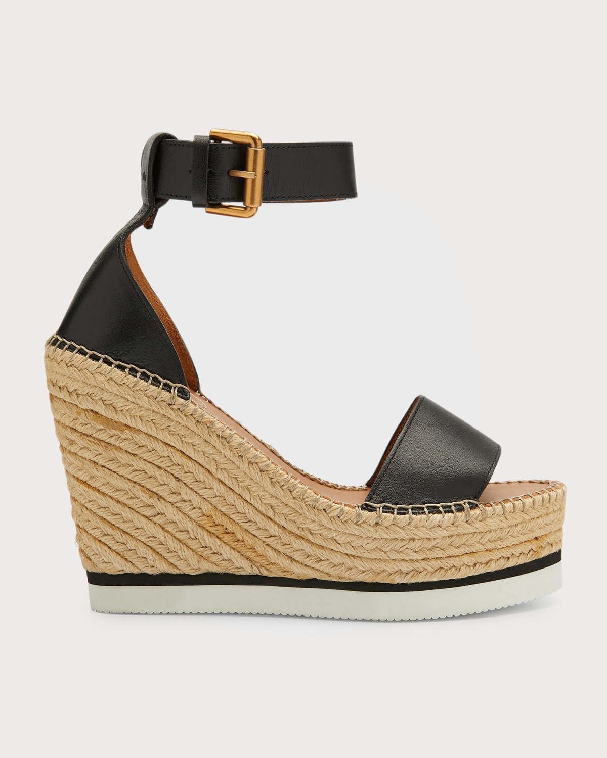 Shop See By Chloé Glyn Leather Wedge Espadrille Sandals In Black