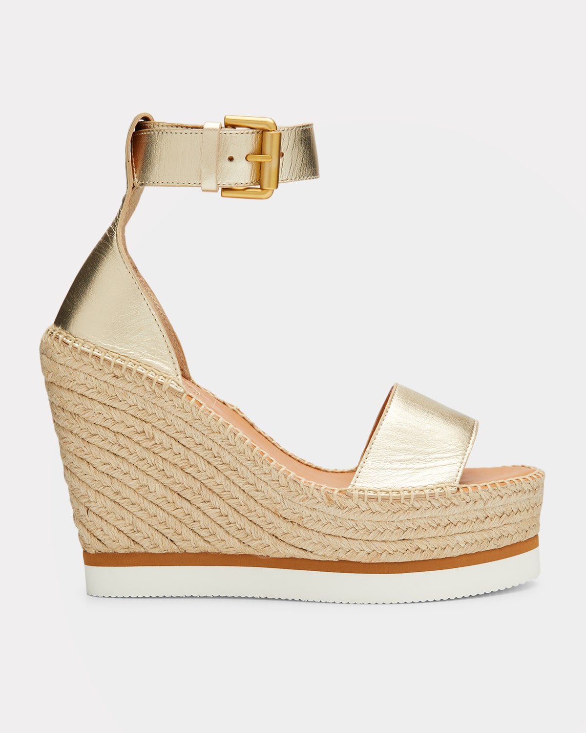 See By Chloé Glyn Metallic Wedge Espadrille Sandals In Light Gold