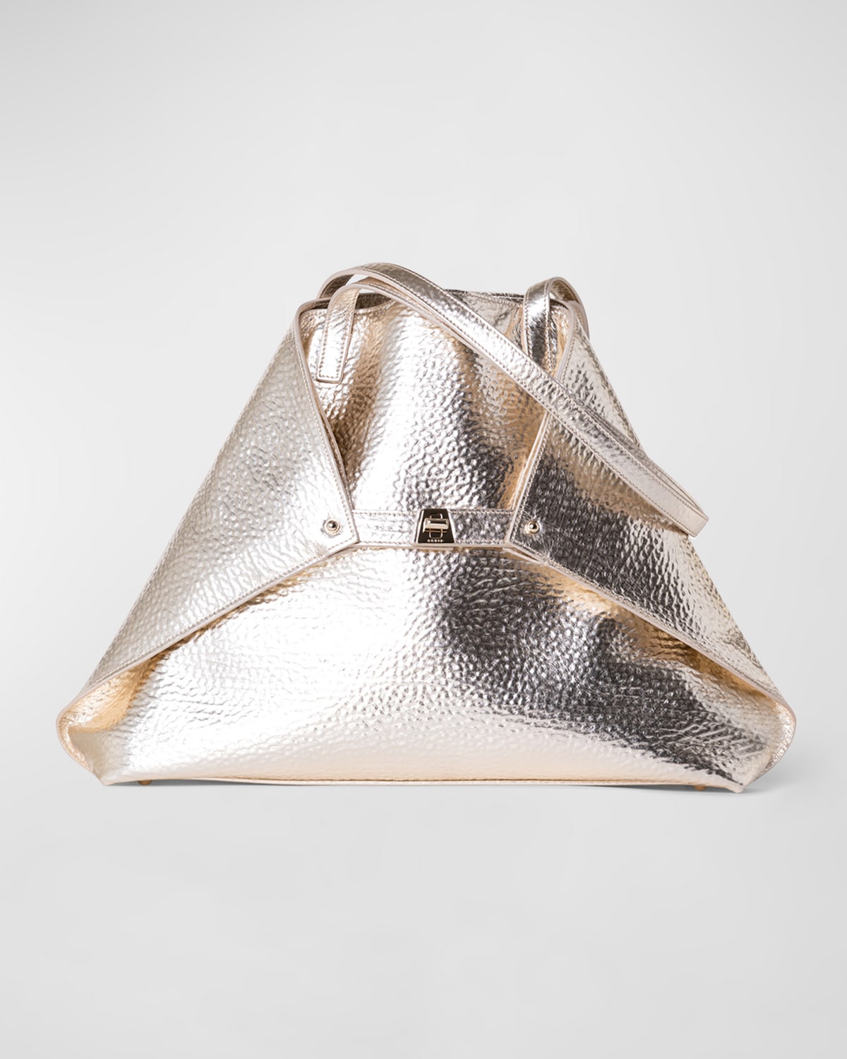 Akris Ai Medium Metallic Leather Shoulder Bag In Stucco Metallic