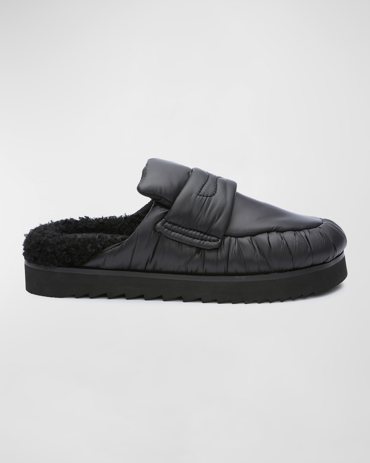 ASH GONG PUFFY NYLON & FAUX-FUR MULES