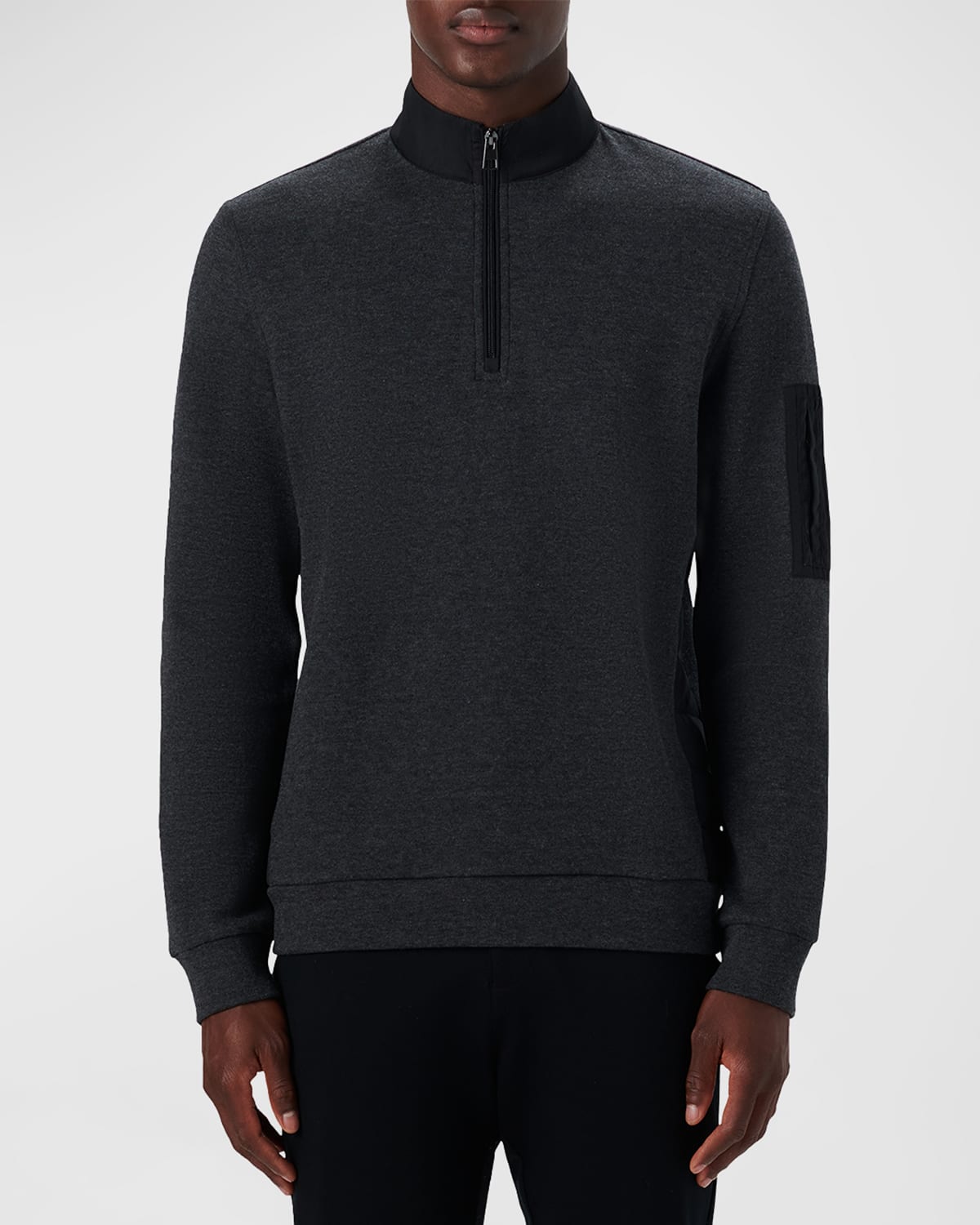 BUGATCHI MEN'S MIXED NYLON KNIT QUARTER-ZIP jumper