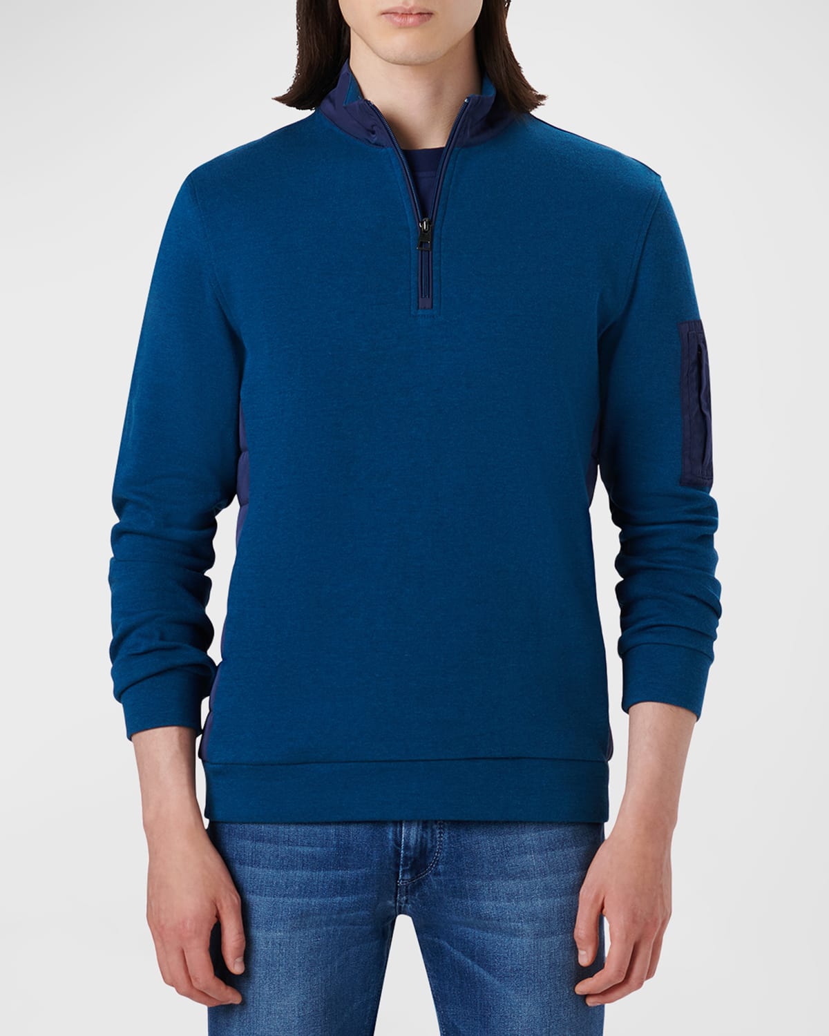 Bugatchi Men's Mixed Nylon Knit Quarter-zip Sweater In Opal-blue