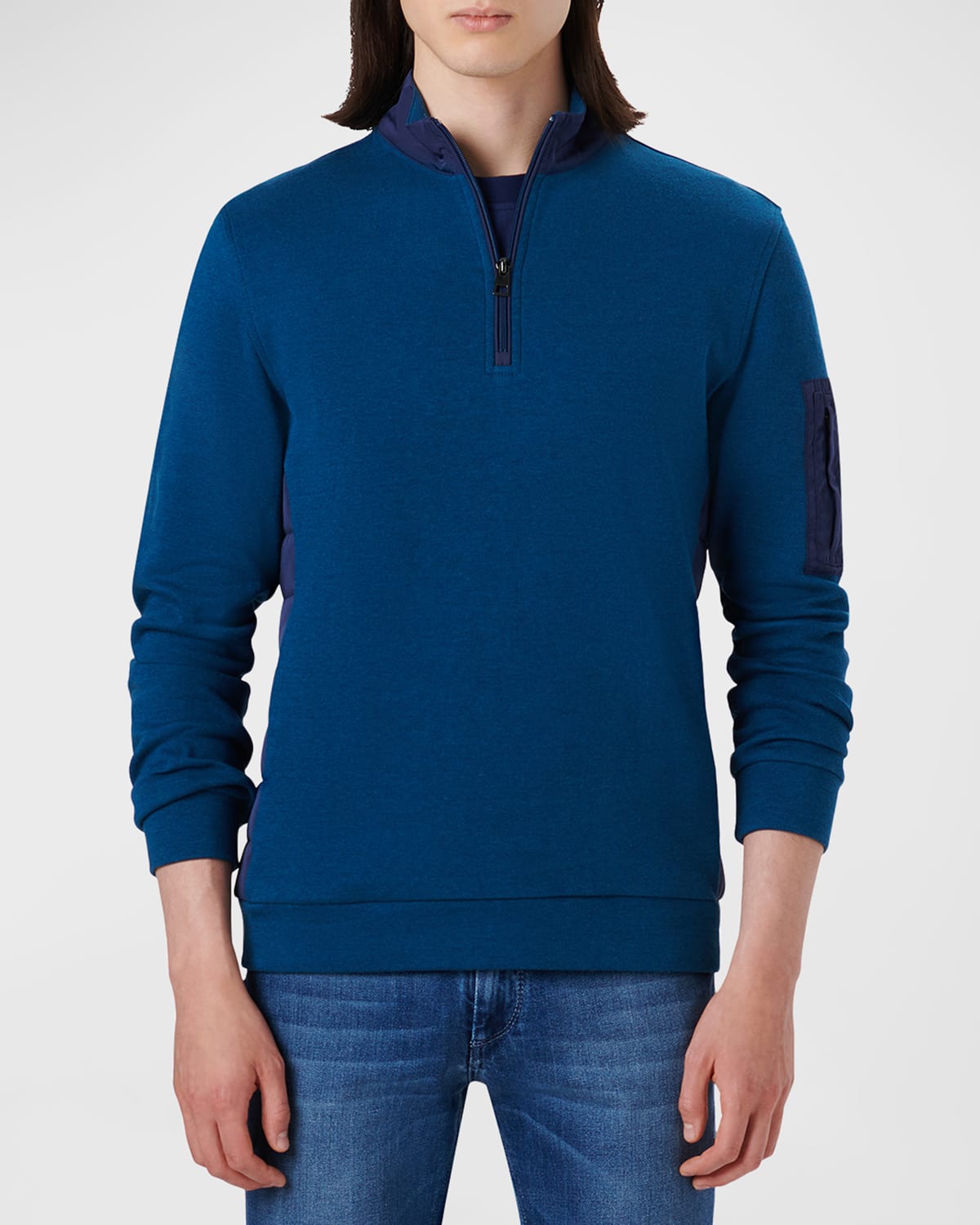 BUGATCHI MEN'S MIXED NYLON KNIT QUARTER-ZIP SWEATER