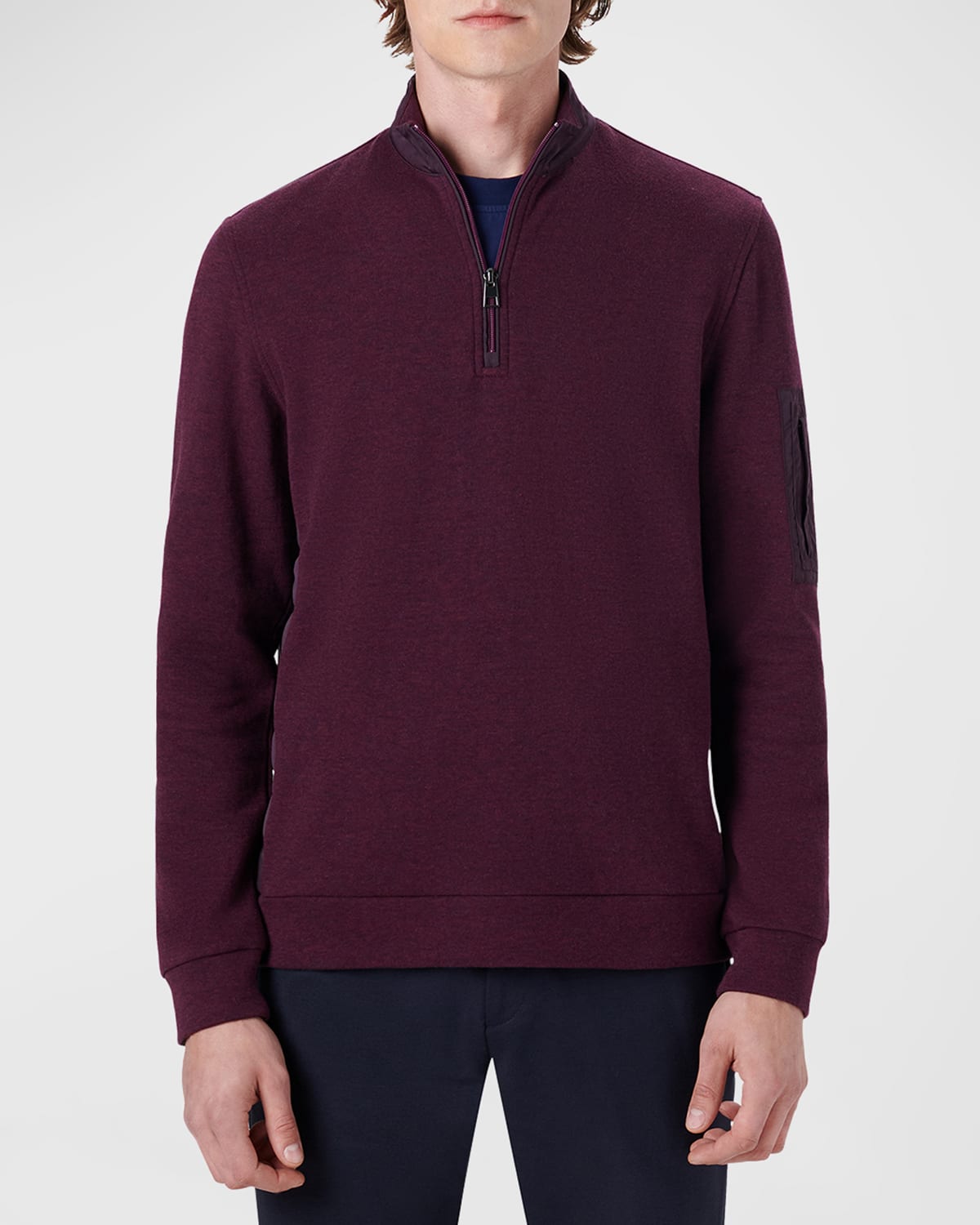 BUGATCHI MEN'S MIXED NYLON KNIT QUARTER-ZIP SWEATER