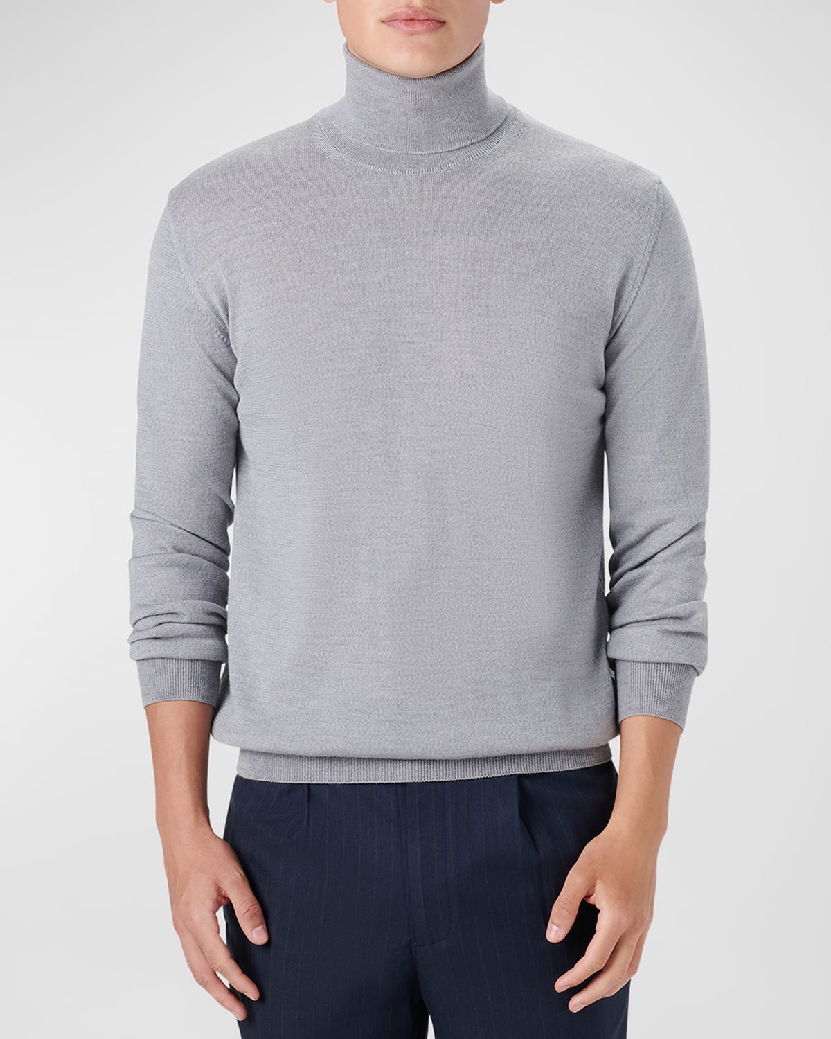 Shop Bugatchi Men's Premium Merino Wool Turtleneck Sweater In Platinum