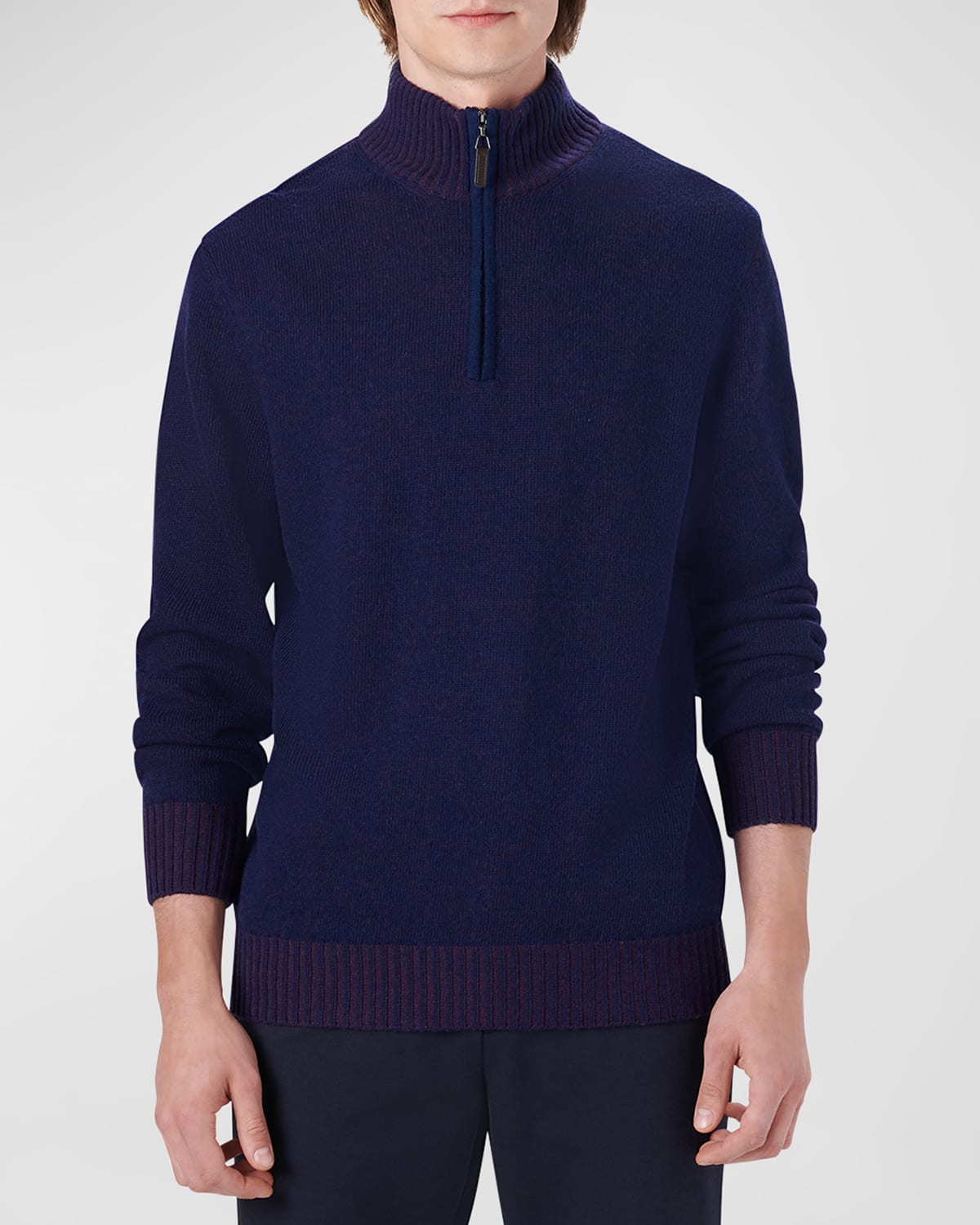 Shop Bugatchi Men's Quarter-zip Mock Neck Pullover Sweater In Midnight