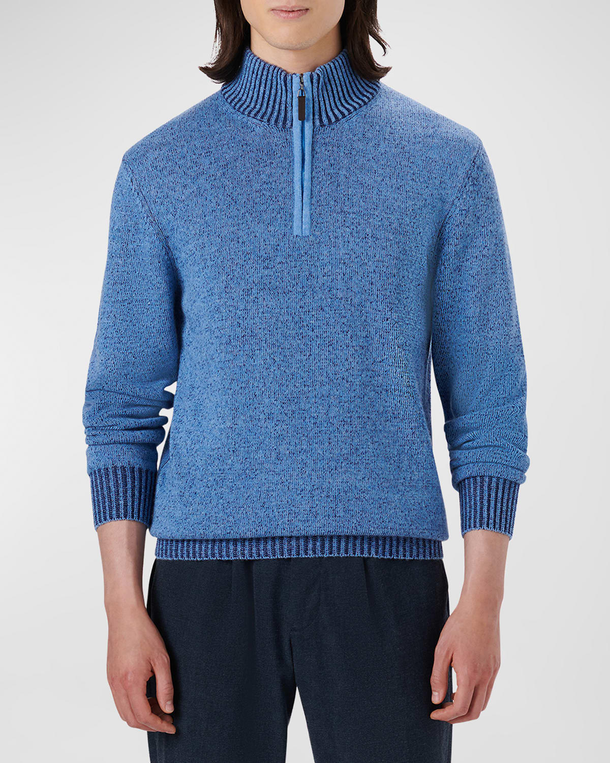 Shop Bugatchi Men's Quarter-zip Mock Neck Pullover Sweater In Sky