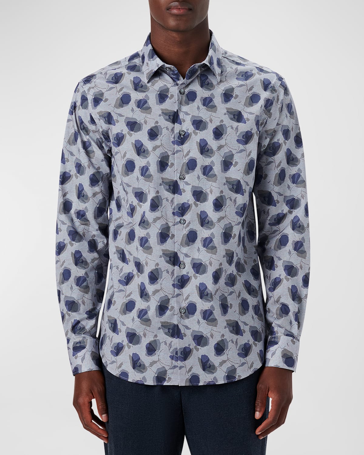 Shop Bugatchi Men's Cotton-stretch Sport Shirt In Platinum