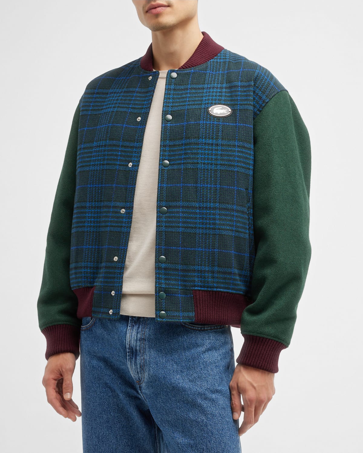 Men's Plaid Varsity Jacket w/ Branded Back