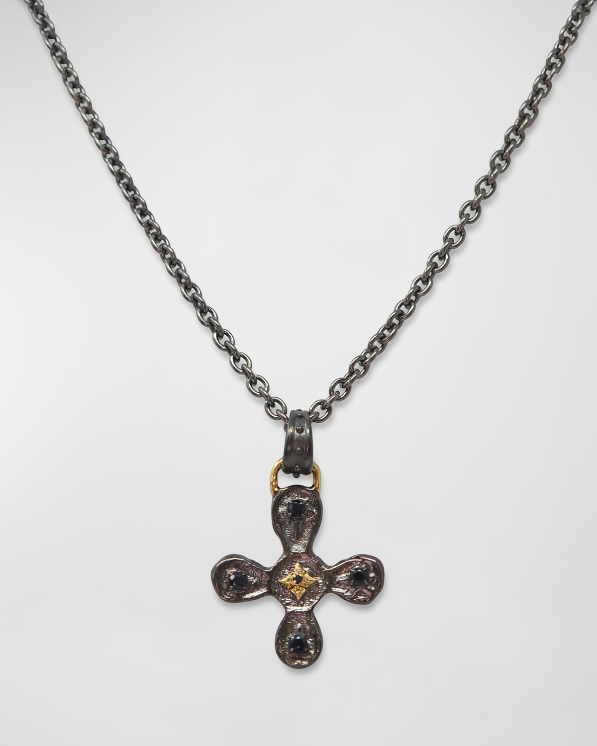 Men's Artifact Cross Necklace w/ Diamonds & Black Sapphires